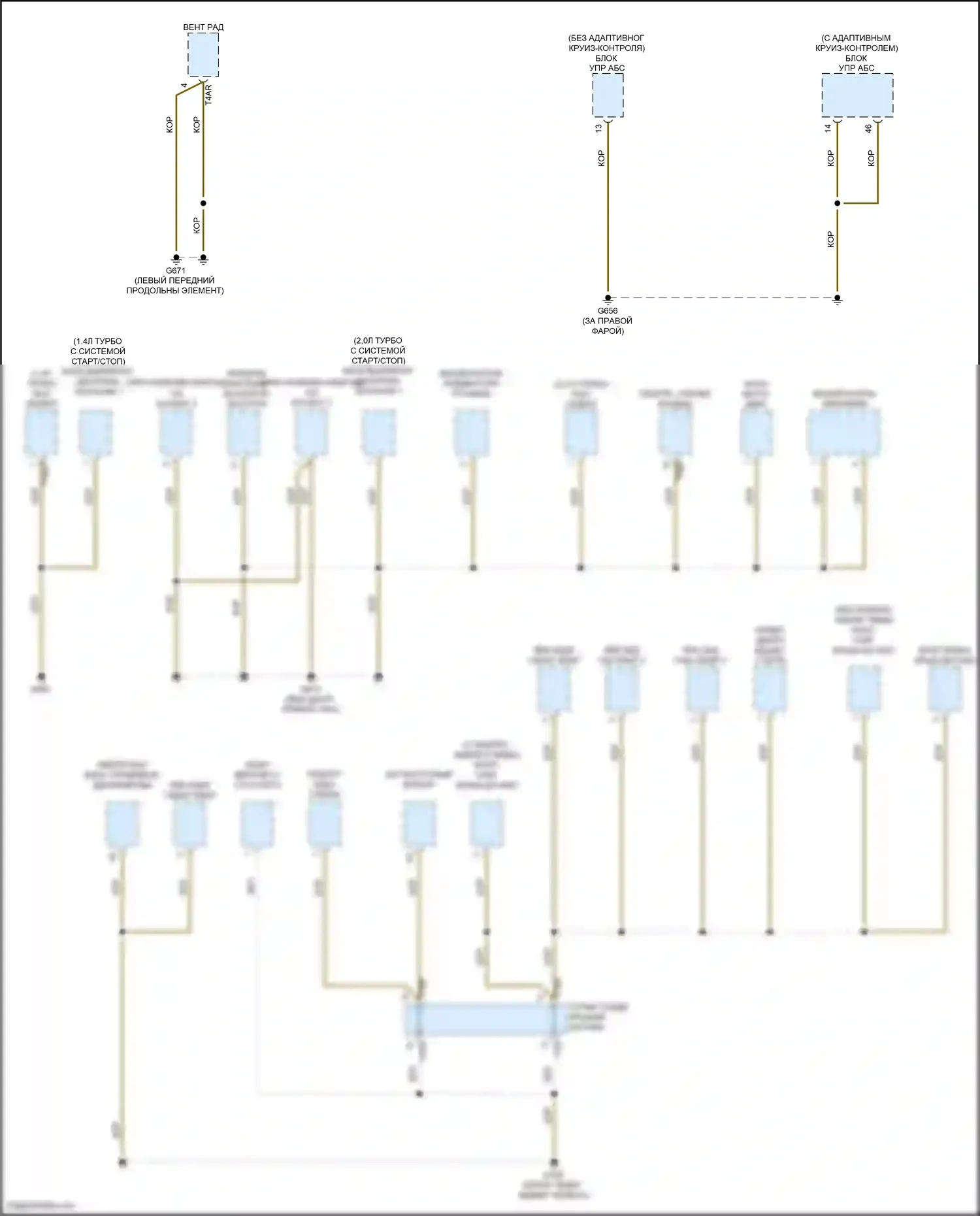 Golf Volkswagen Mk7 рестайлинг (2017-2021): Электросхема точек подключения масс (4 из 5) 