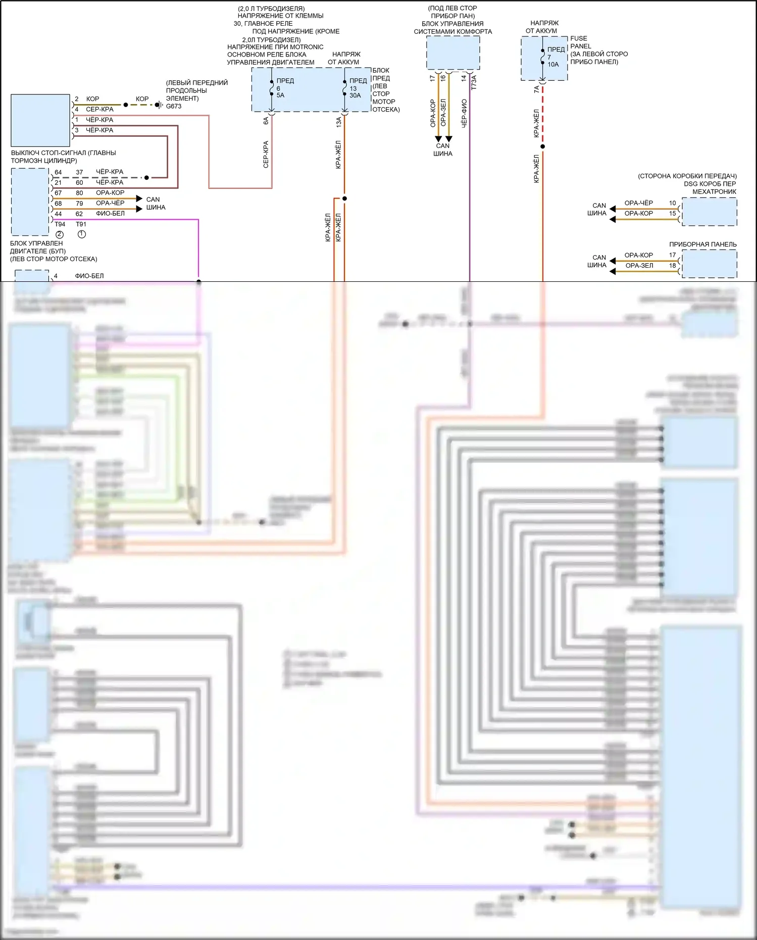 Golf Volkswagen Mk7 (2012-2017): Электросхема блокировки селектора 