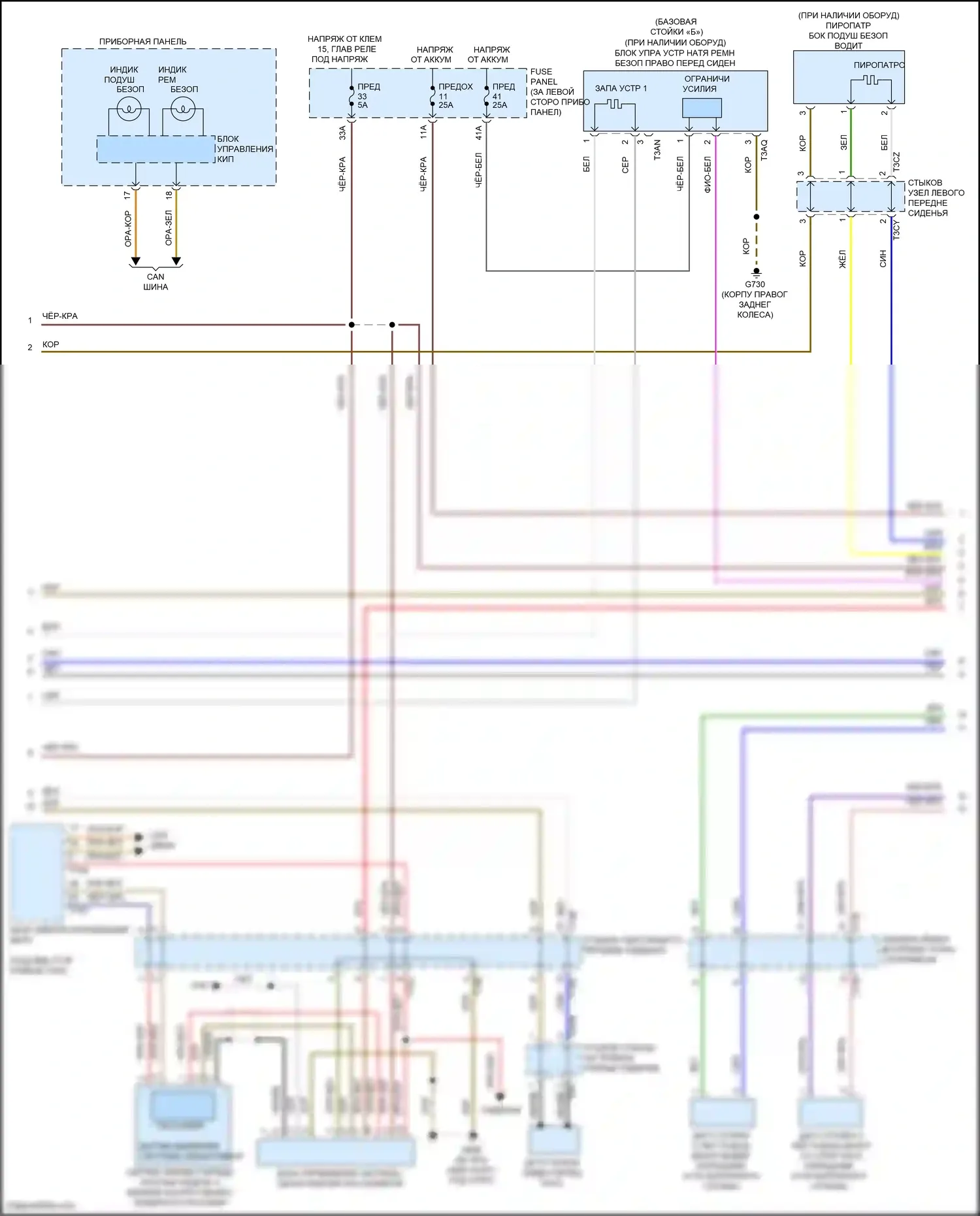 Golf Volkswagen Mk7 (2012-2017): Электросхема подушек безопасности (2 из 3) 