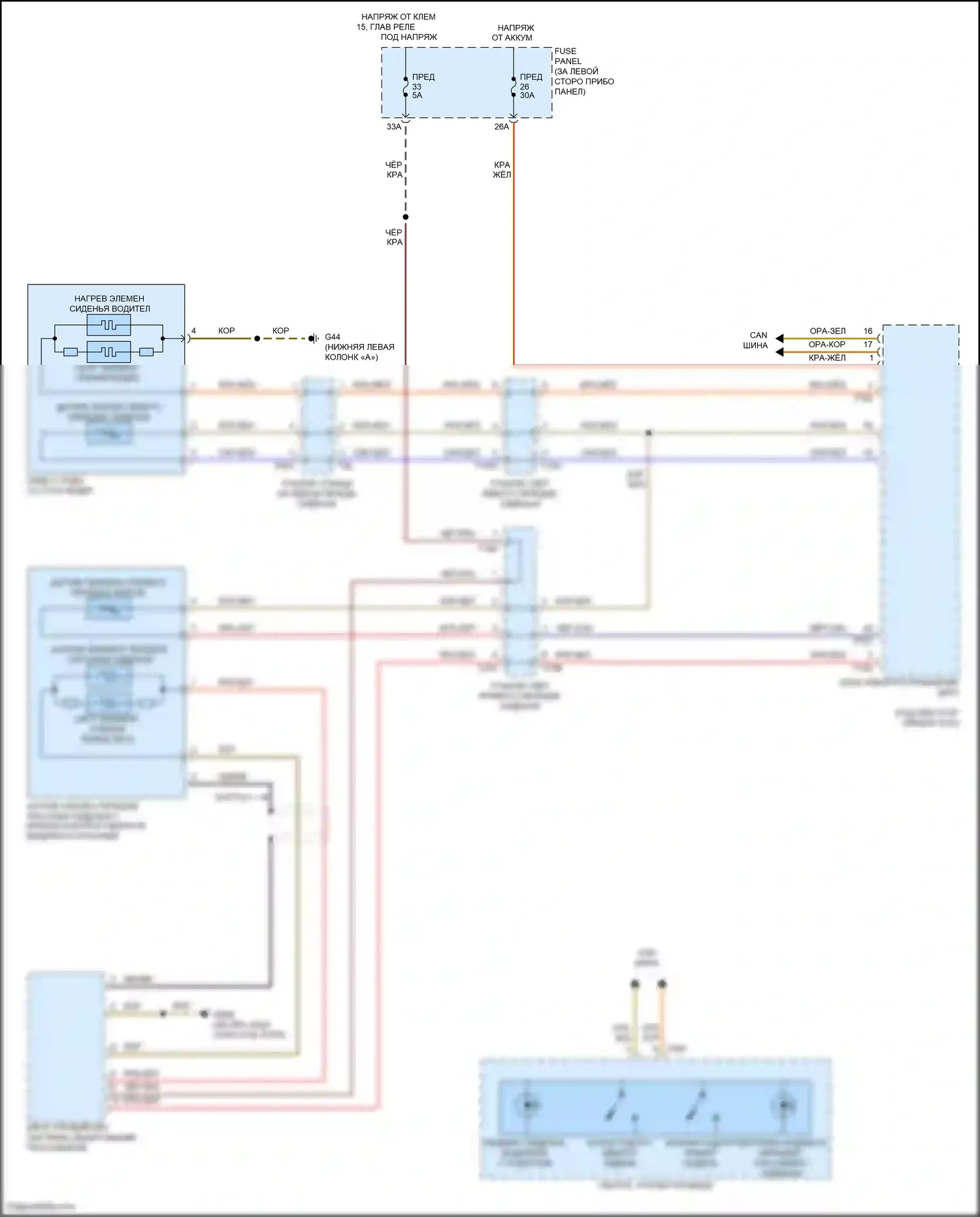 Golf Volkswagen Mk7 (2012-2017): Электросхема обогреваемых сидений 