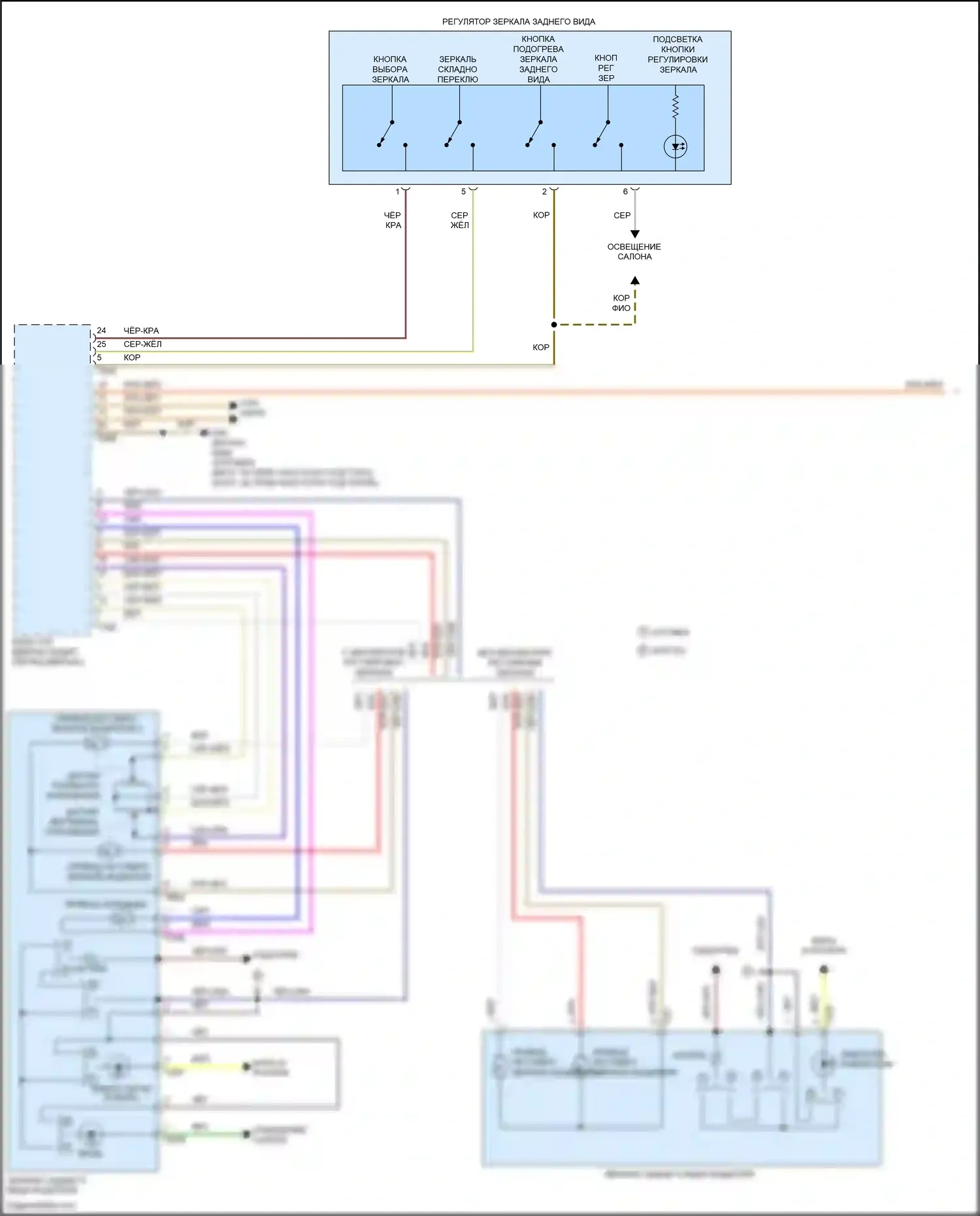 Golf Volkswagen Mk7 (2012-2017): Управление зеркалами заднего вида электросхема (1 из 2) 