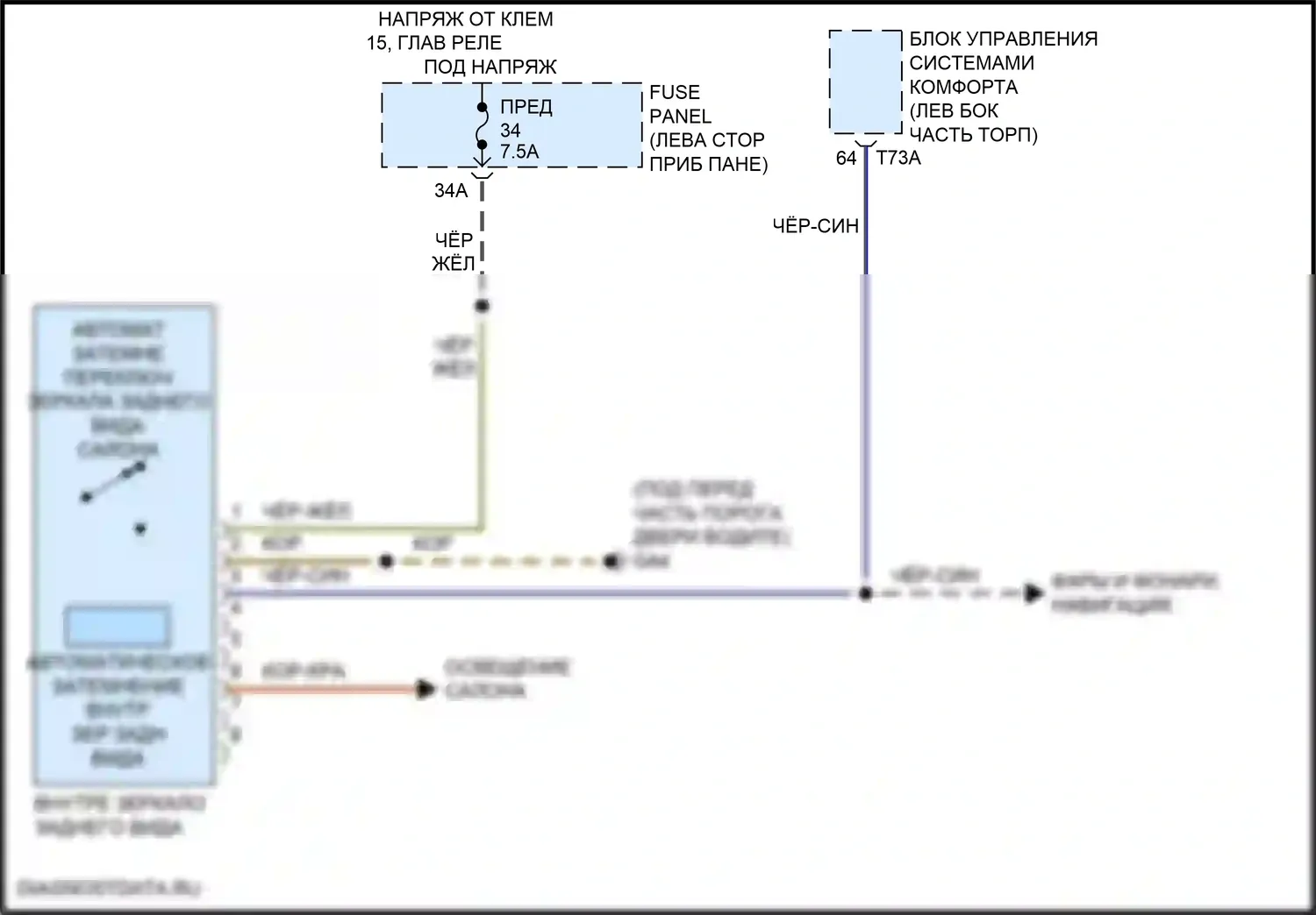 Golf Volkswagen Mk8 (2019-2024): Автоматическая электросхема дневного/ночного зеркала, без помощи дальнего света 
