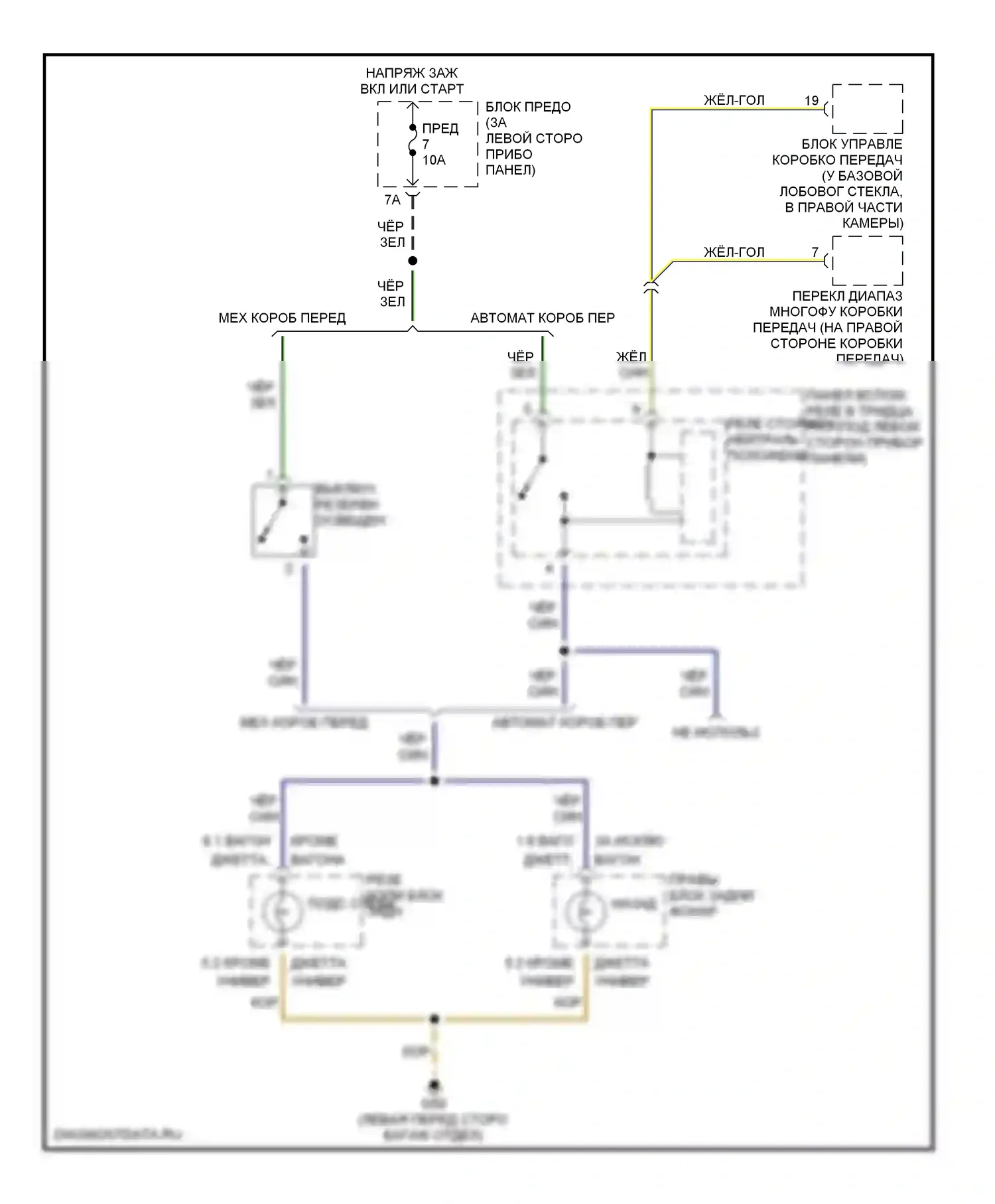 Jetta Volkswagen IV (1998-2005): Электросхема фонарей заднего хода 