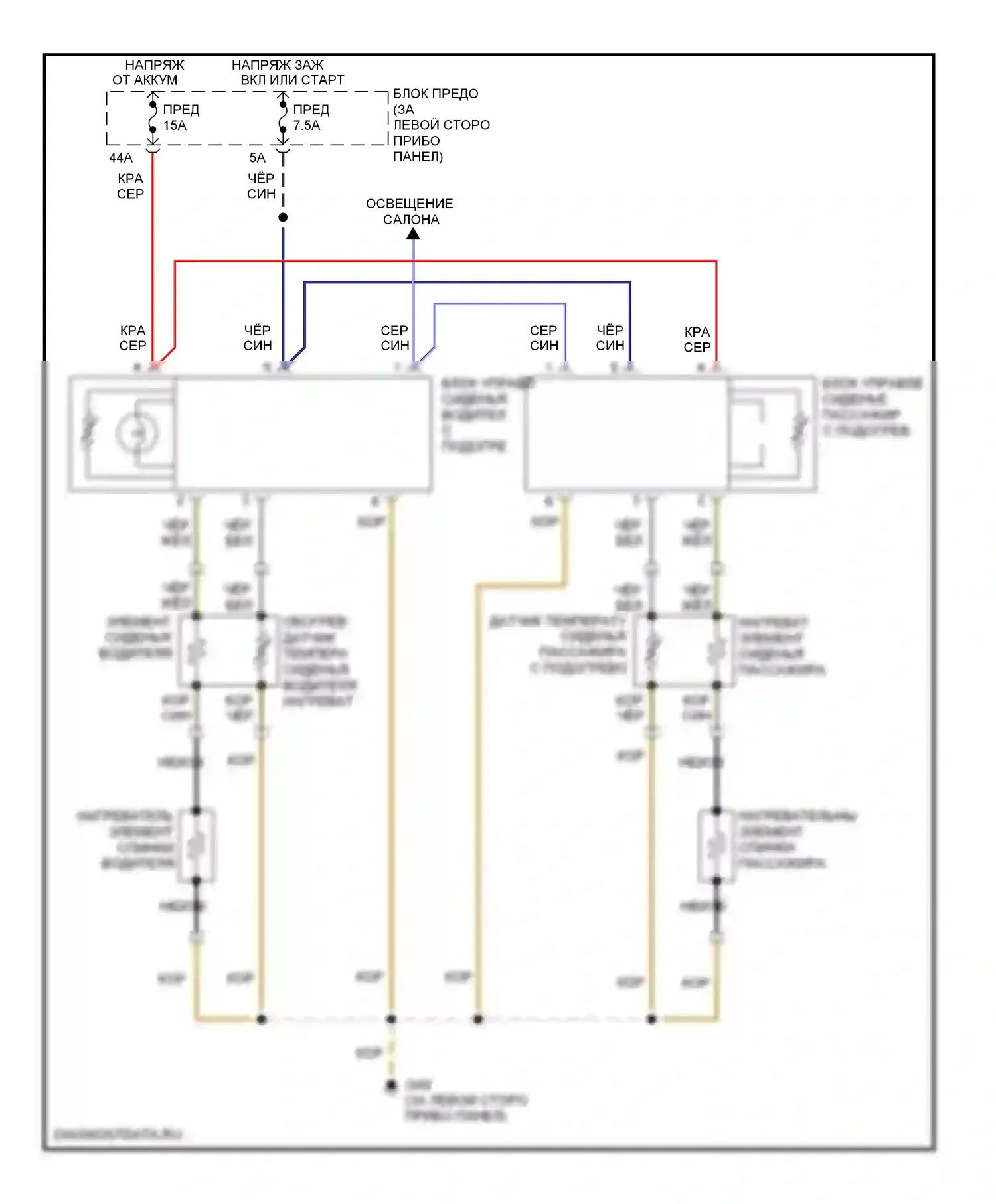Jetta Volkswagen IV (1998-2005): Электросхема подогрева сидений, без кожаных сидений 