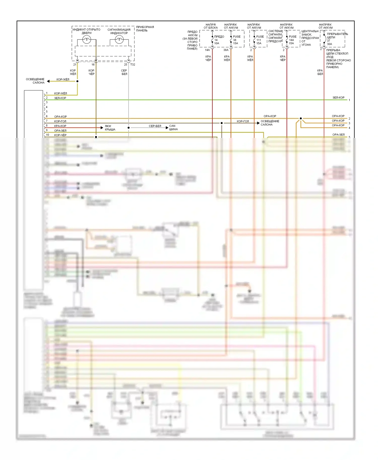 Jetta Volkswagen IV (1998-2005): Электросхема центрального замка, вагон (1 из 2) 