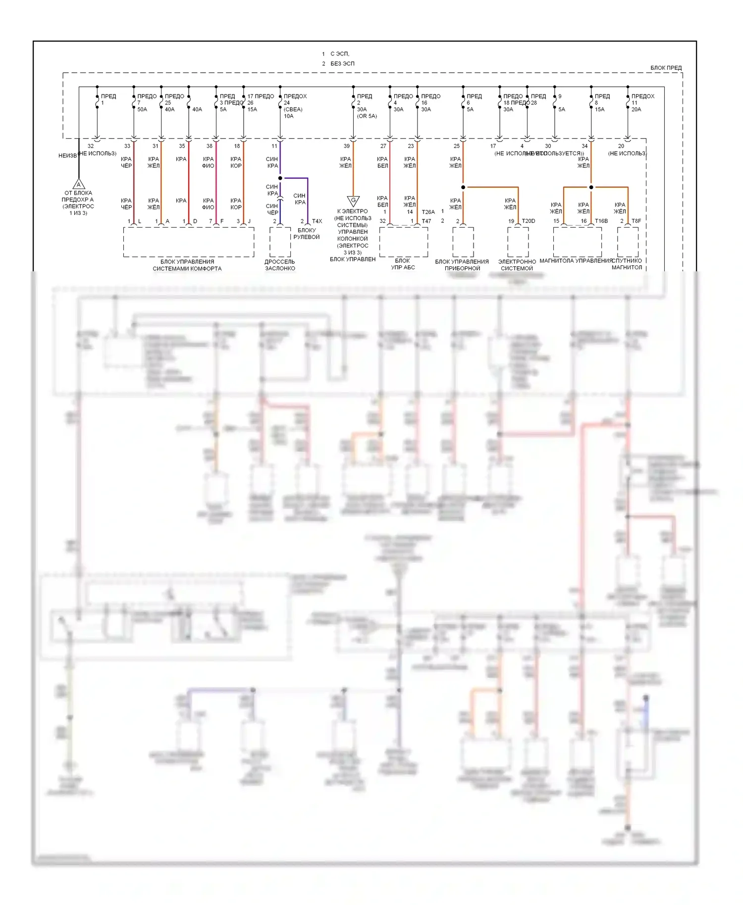 Jetta Volkswagen V (2005-2011): Электросхема блока предохранителей реле (2 из 3) 