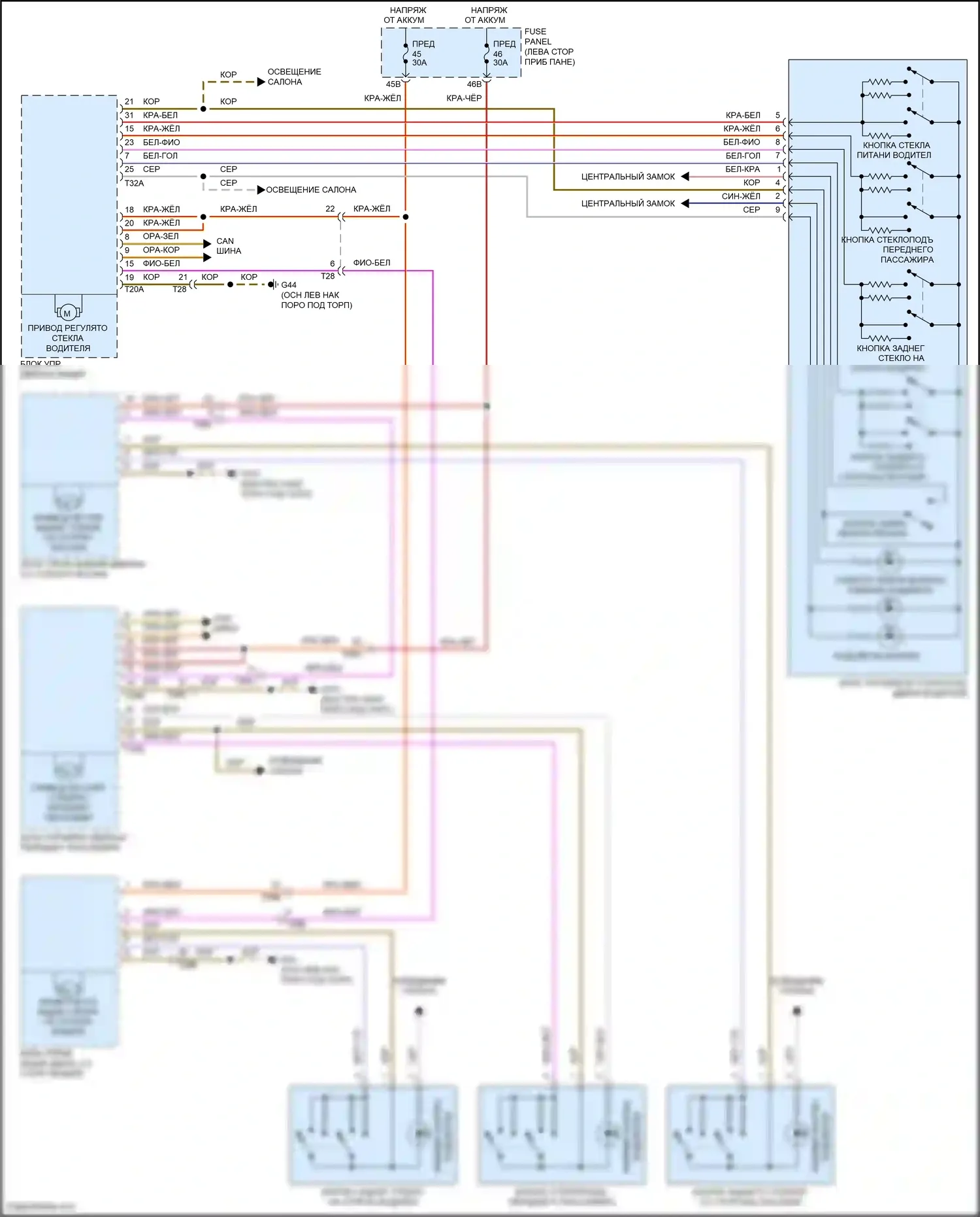 Passat (North America) Volkswagen I рестайлинг (2015-2019): Стеклоподъемники электросхема 