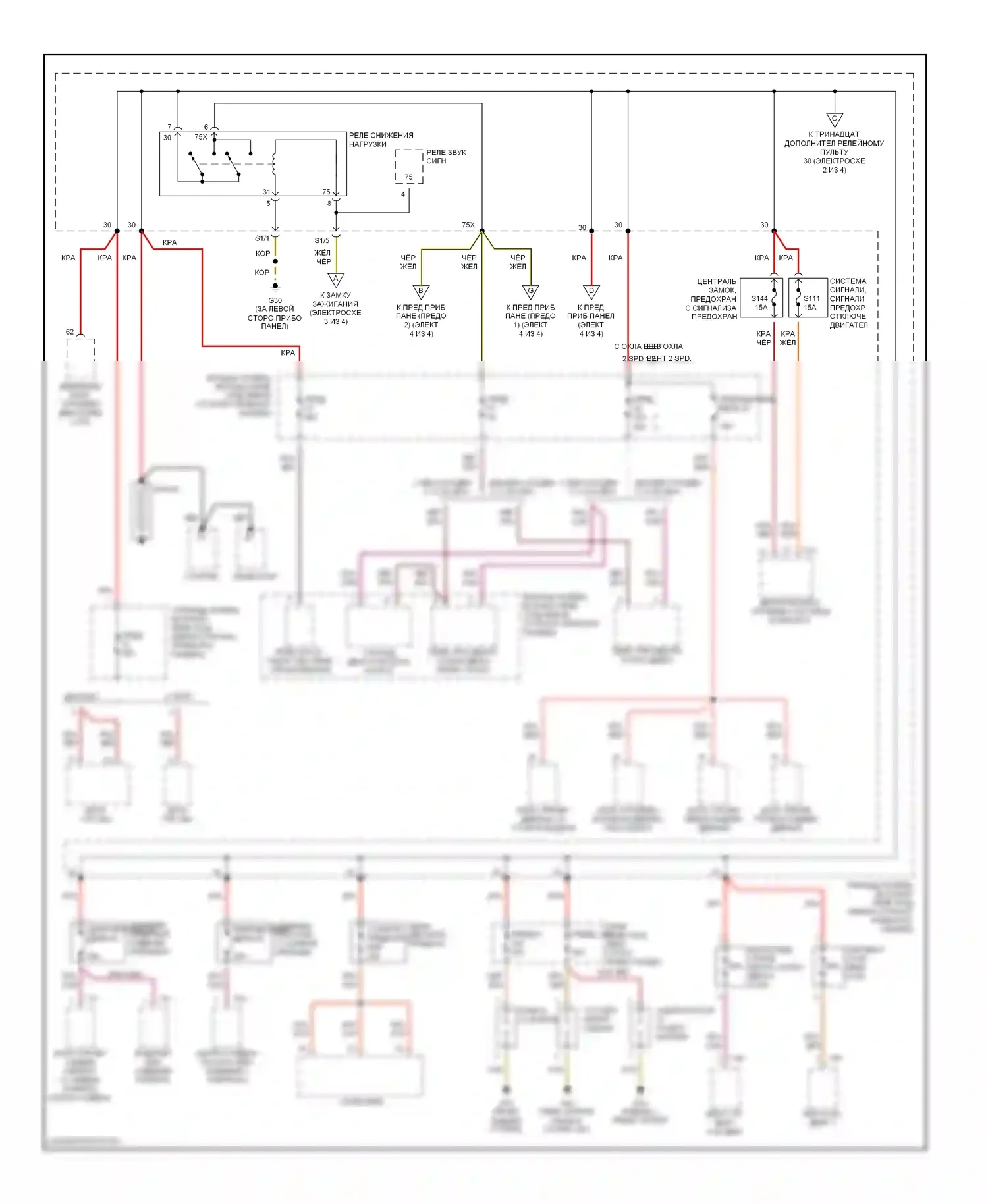 Passat Volkswagen B5 рестайлинг (2000-2005): Электросхема блока предохранителей реле (1 из 4) 