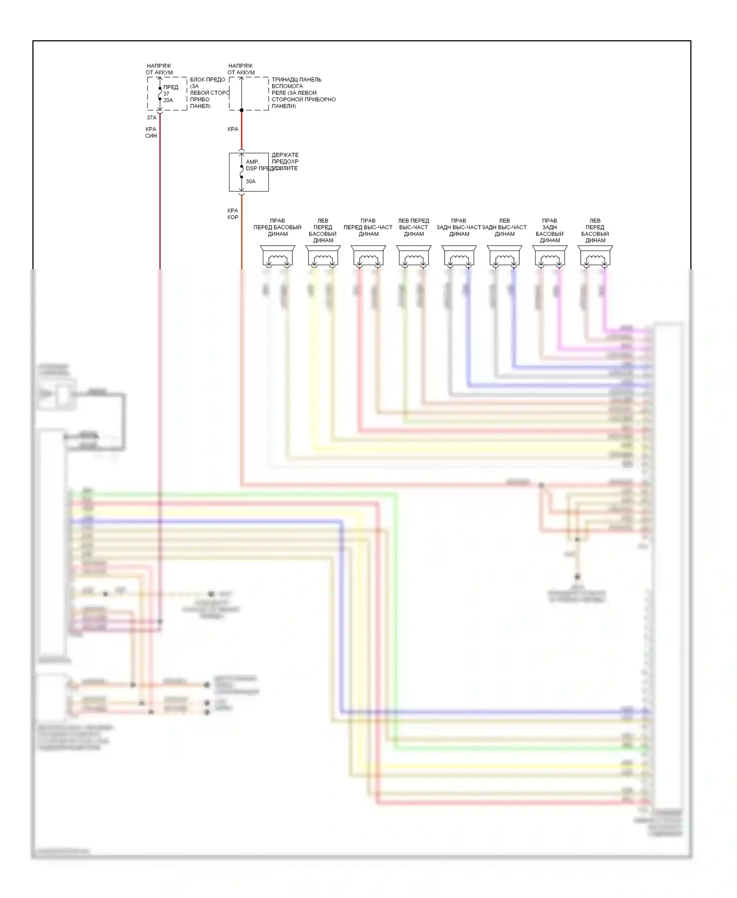 Passat Volkswagen B5 рестайлинг (2000-2005): Электросхема магнитолы, с муссонной магнитолой 