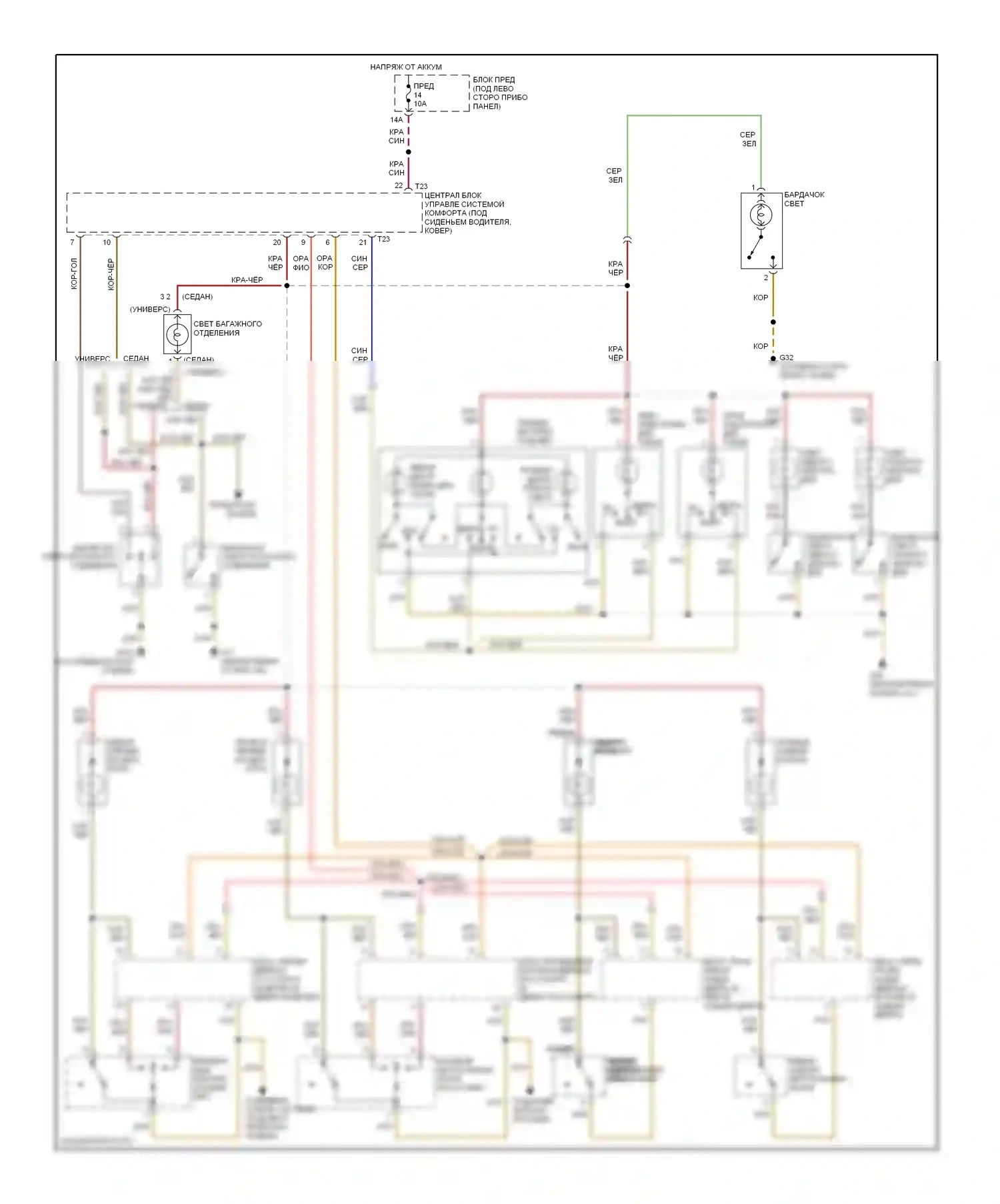 Passat Volkswagen B5 рестайлинг (2000-2005): Электросхема освещения салона 