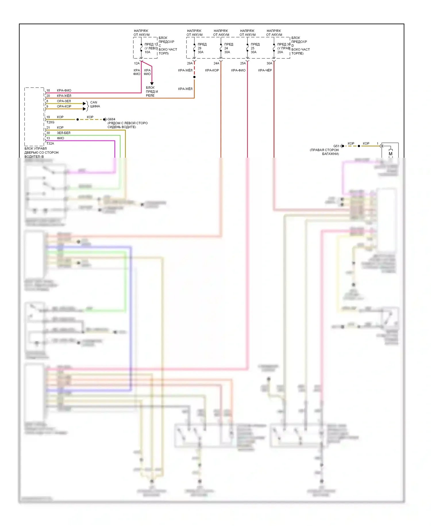 Passat Volkswagen B6 (2005-2010): Электросхема открытия багажника и лючка топливного бака, вагон 