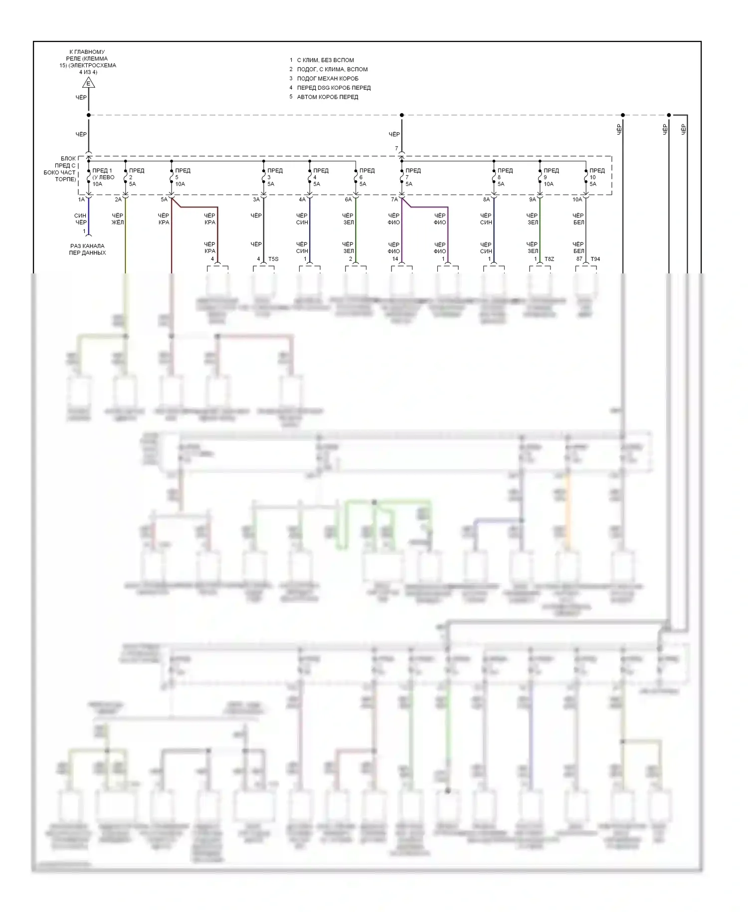 Passat Volkswagen B6 (2005-2010): 2.0л, электросхема блока предохранителей реле (3 из 4) 