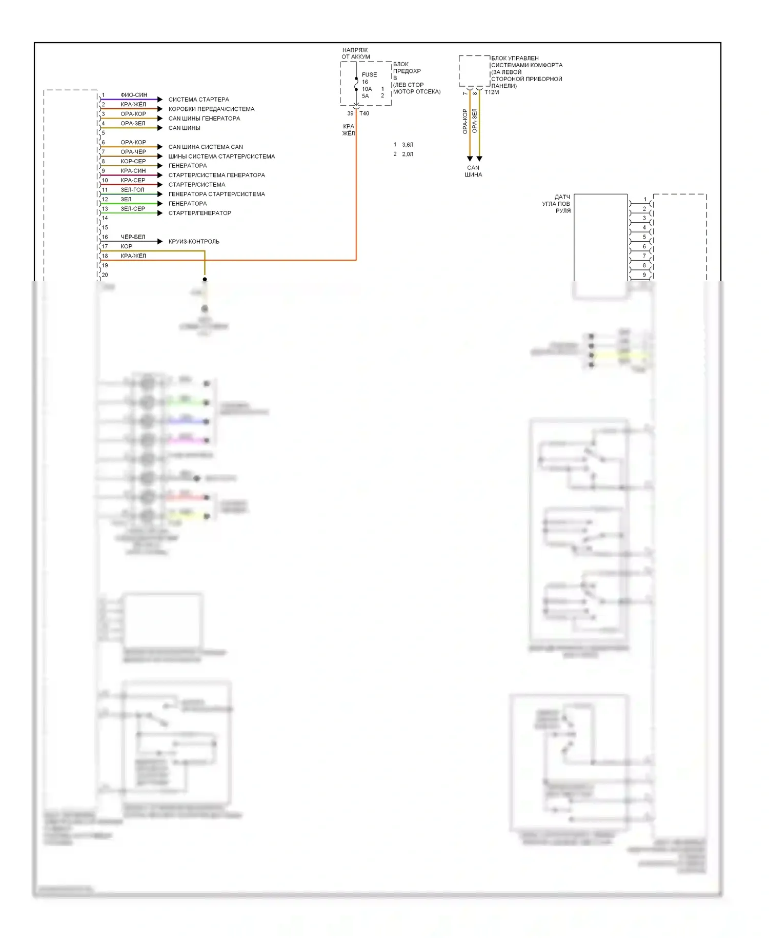 Passat Volkswagen B6 (2005-2010): Электросхема блока управления электронными системами рулевой колонки 
