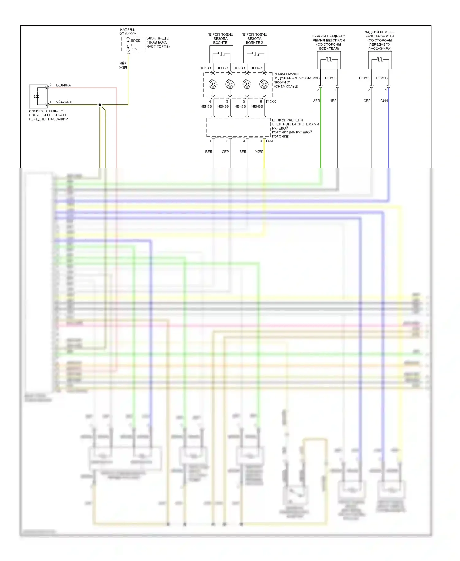Passat Volkswagen B6 (2005-2010): Электросхема подушек безопасности, без задней боковой подушки безопасности (1 из 2) 