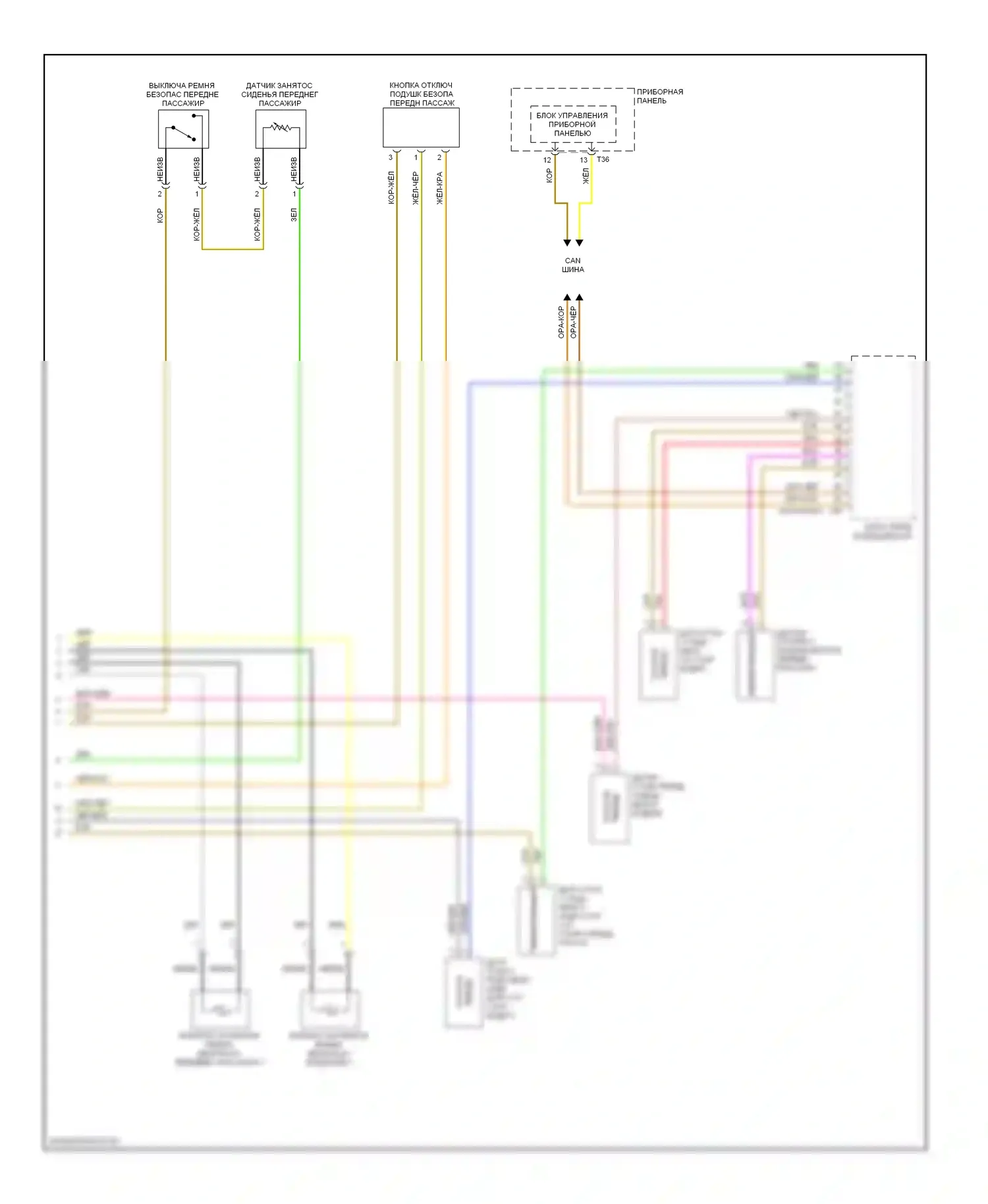 Passat Volkswagen B6 (2005-2010): Электросхема подушек безопасности, без задней боковой подушки безопасности (2 из 2) 