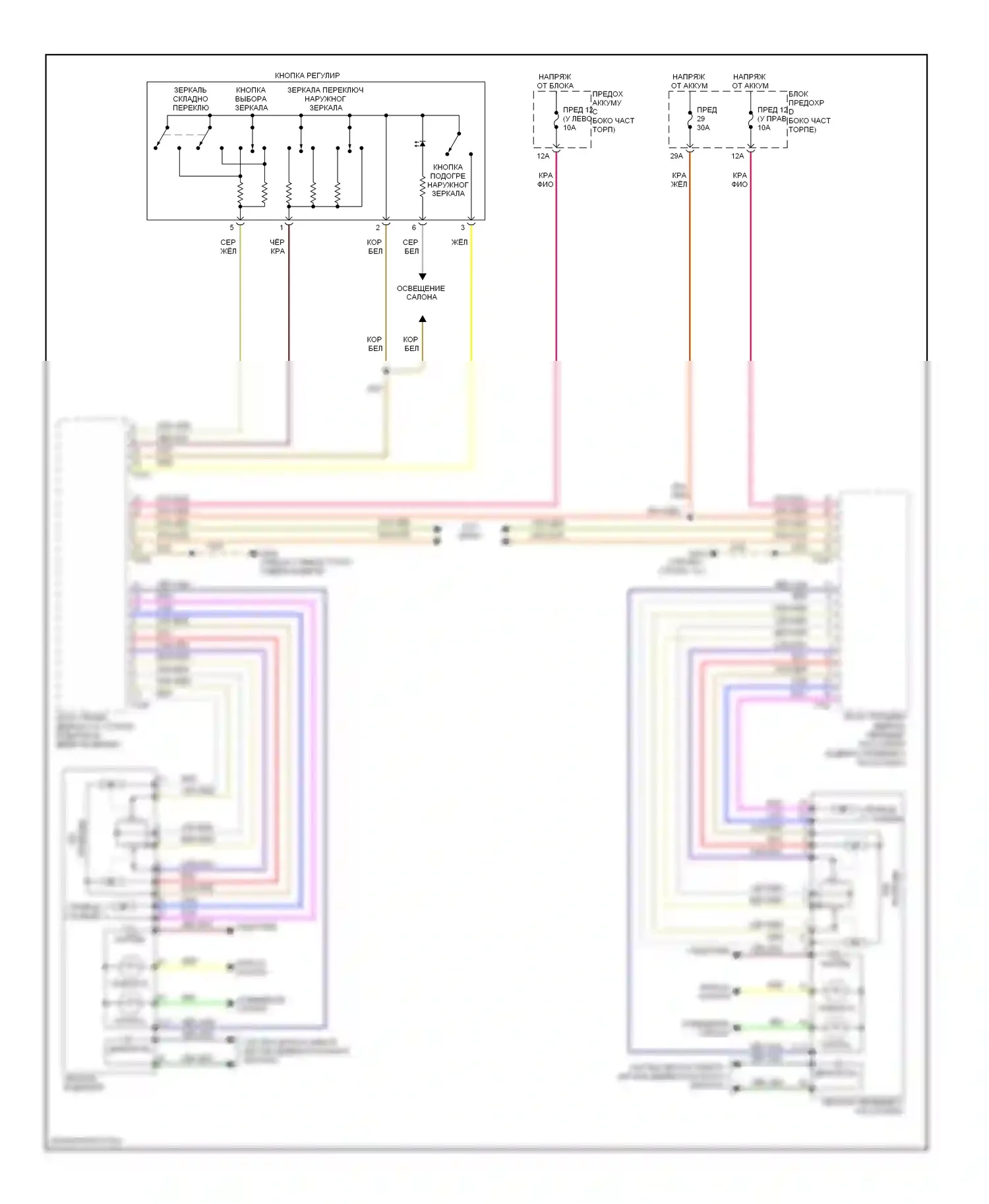 Passat Volkswagen B6 (2005-2010): Электросхема управления зеркалами заднего вида 