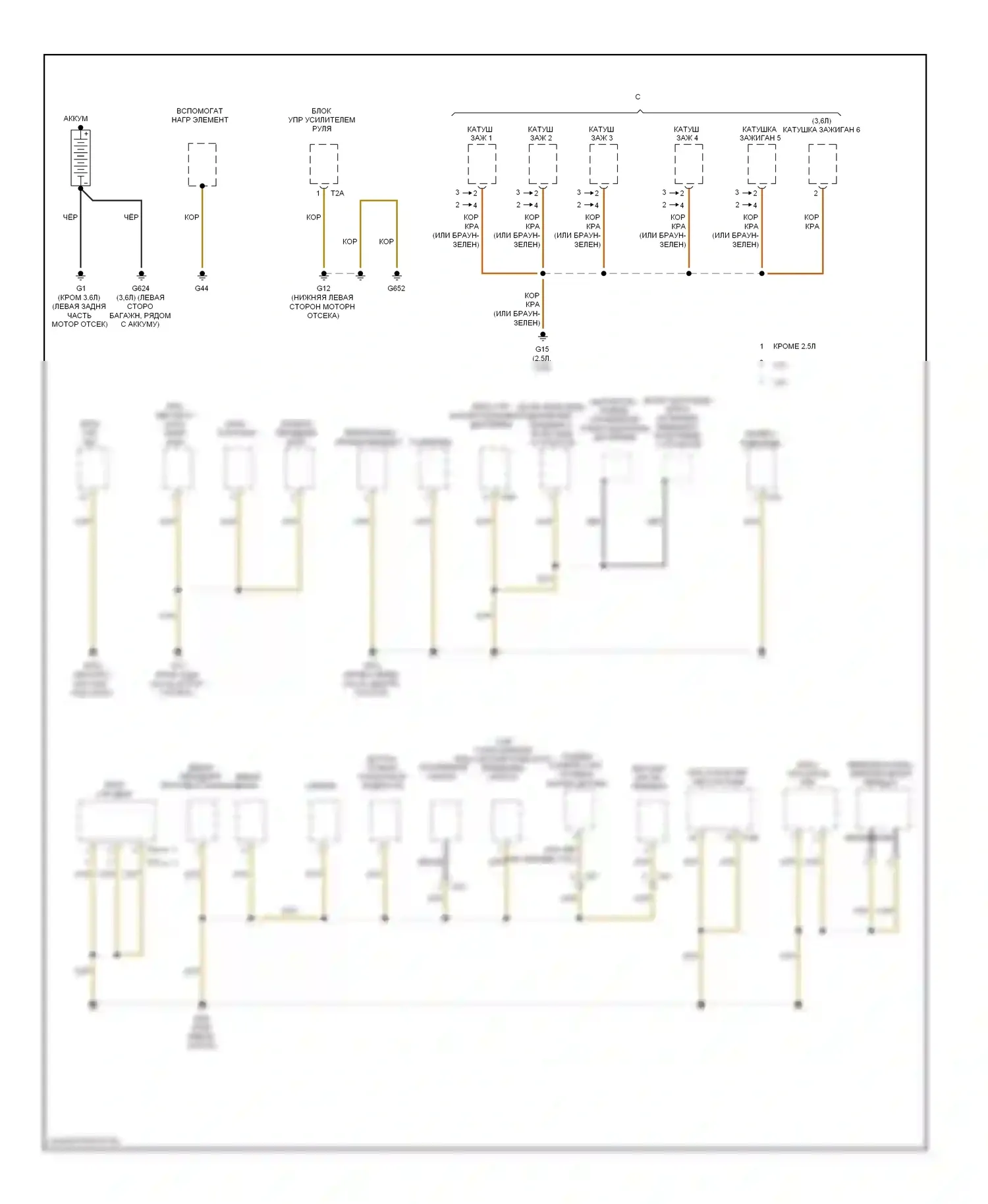 Passat Volkswagen B7 (2010-2015): Электросхема точек подключения масс (2 из 4) 