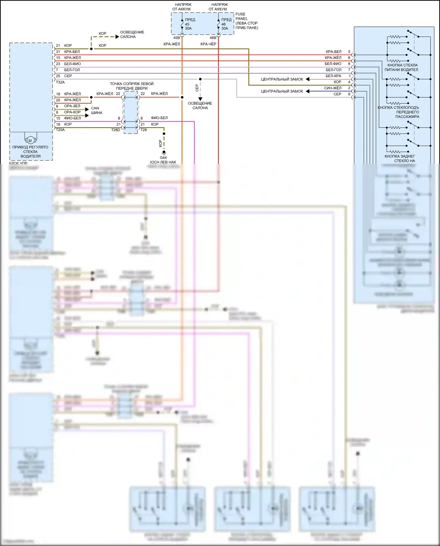 Passat Volkswagen B8 рестайлинг (2019-2024): Стеклоподъемники электросхема 