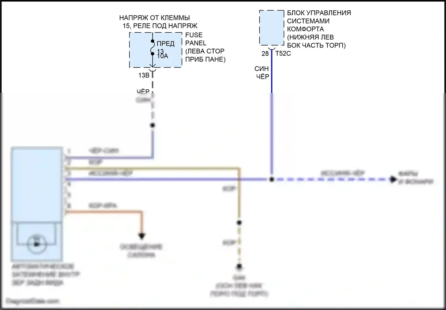 Passat Volkswagen B8 (2014-2020): Электросхема автоматического дневного/ночного зеркала 