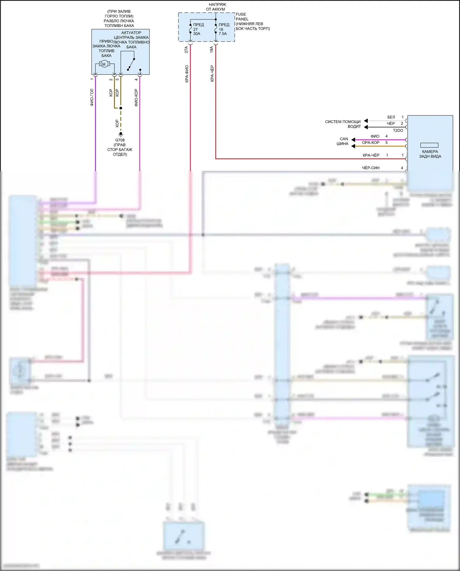 Taos Volkswagen I (2020-2024): Электросхема открытия багажника и лючка топливного бака 