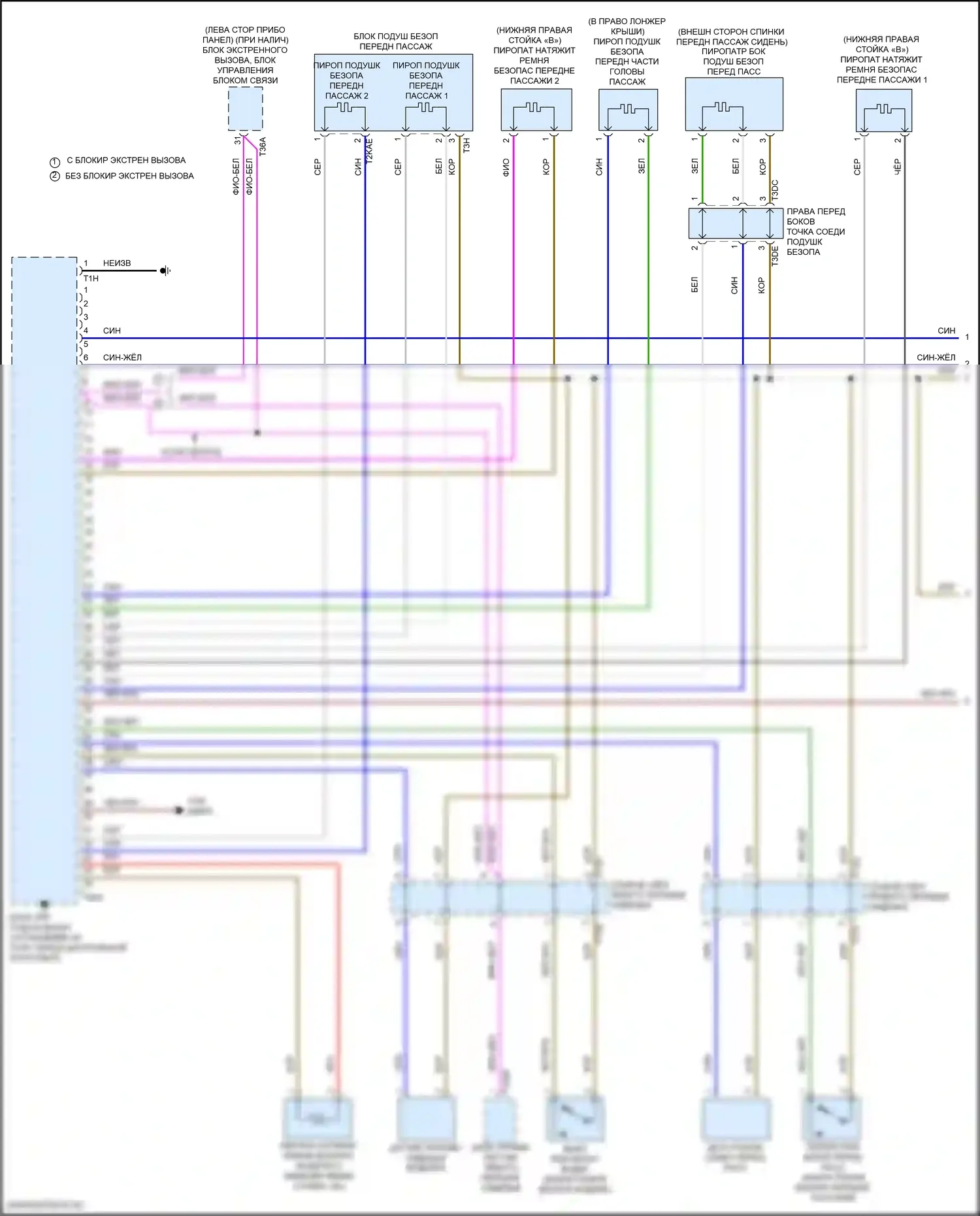 Taos Volkswagen I (2020-2024): Электросхема подушек безопасности (1 из 3) 