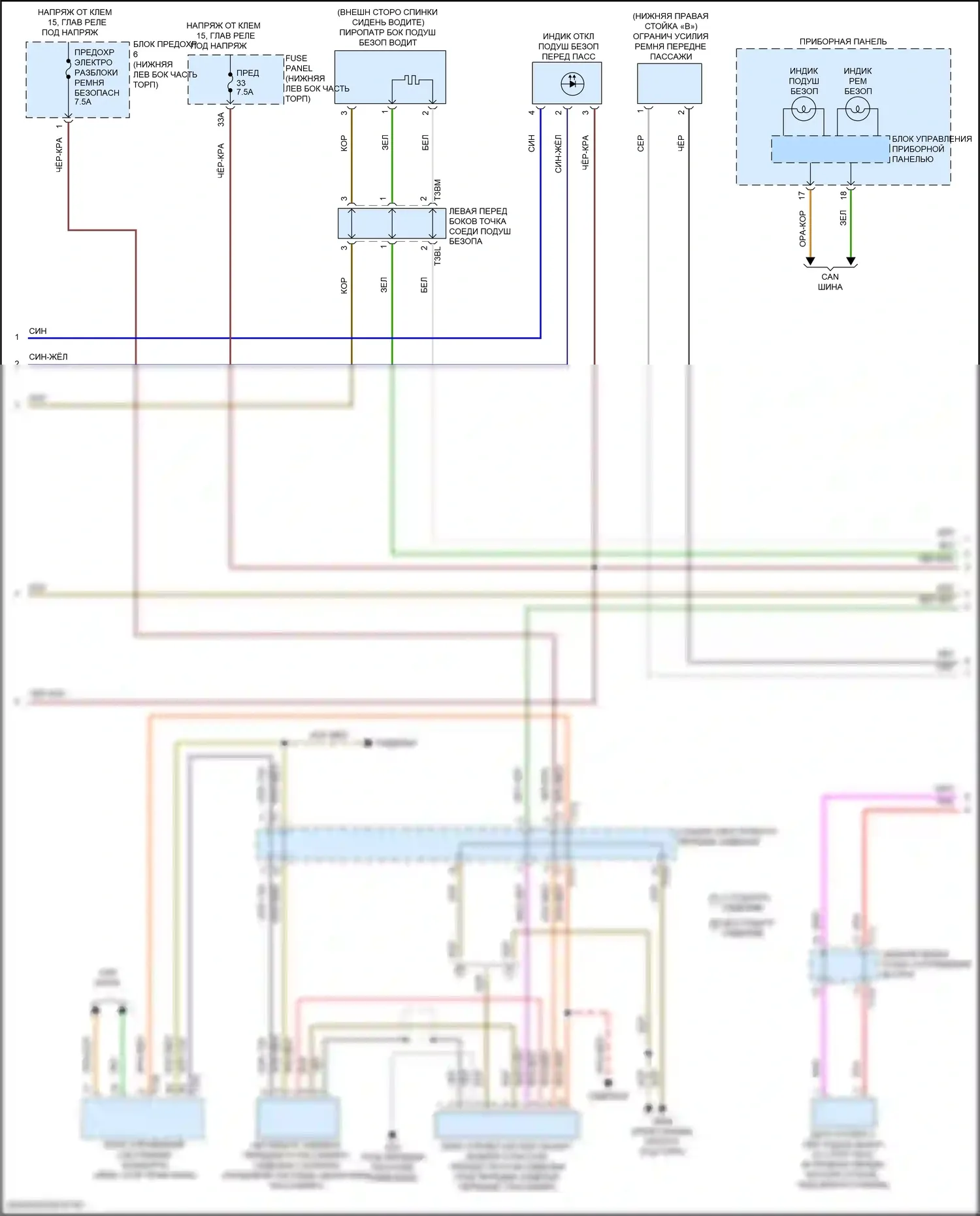 Taos Volkswagen I (2020-2024): Электросхема подушек безопасности (2 из 3) 