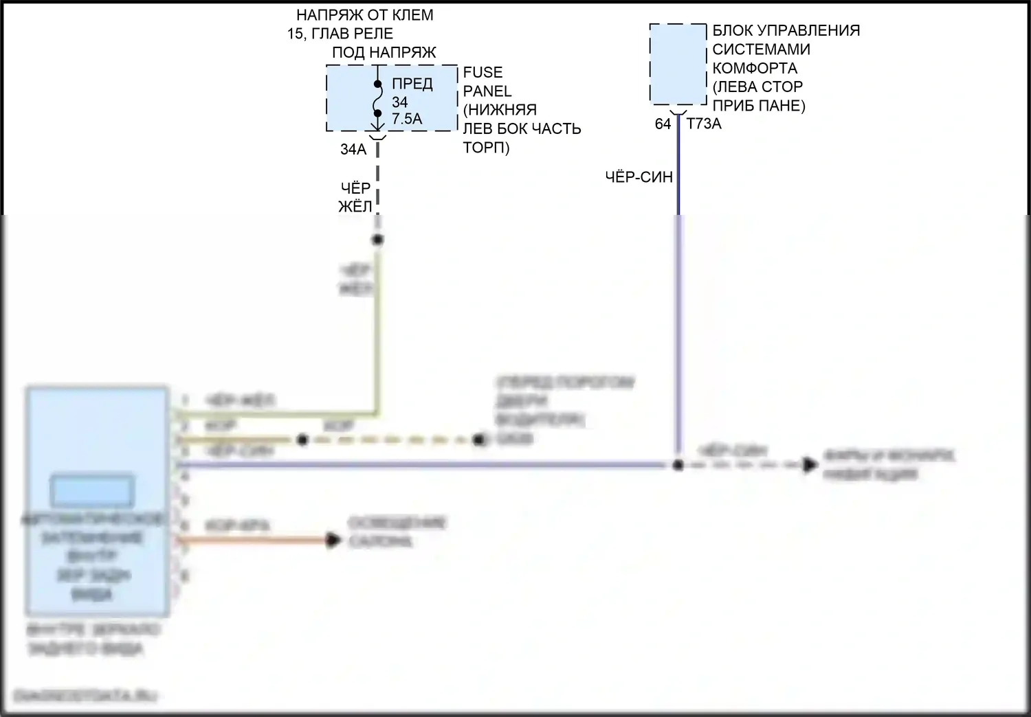 Taos Volkswagen I (2020-2024): Автоматическая электросхема дневного/ночного зеркала, без помощи дальнего света 