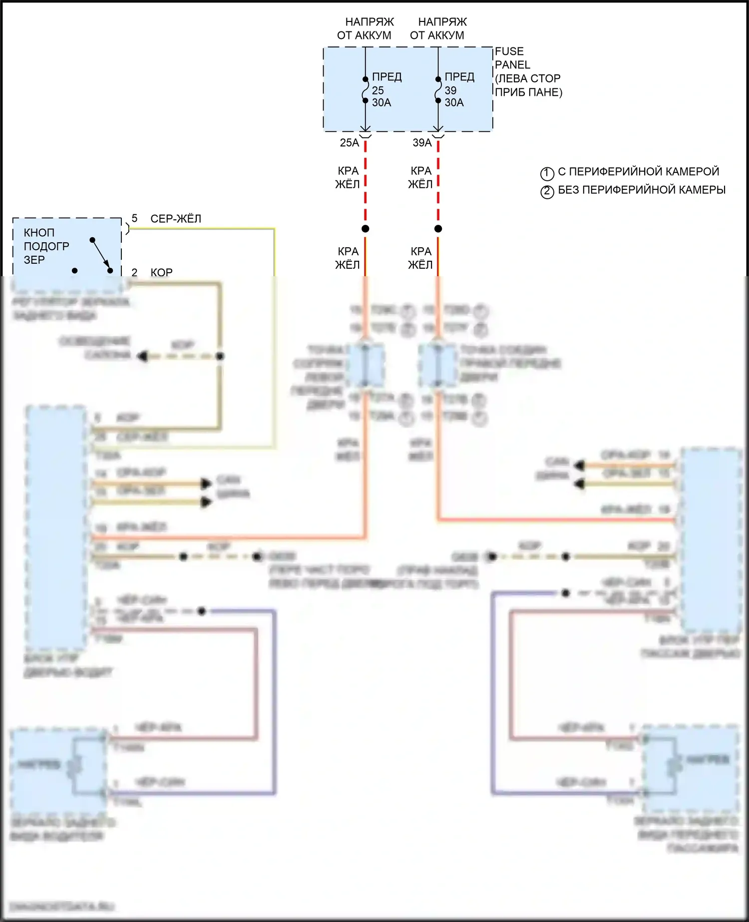 Teramont X Volkswagen I рестайлинг (2021-2024): Электросхема обогреваемых зеркал 