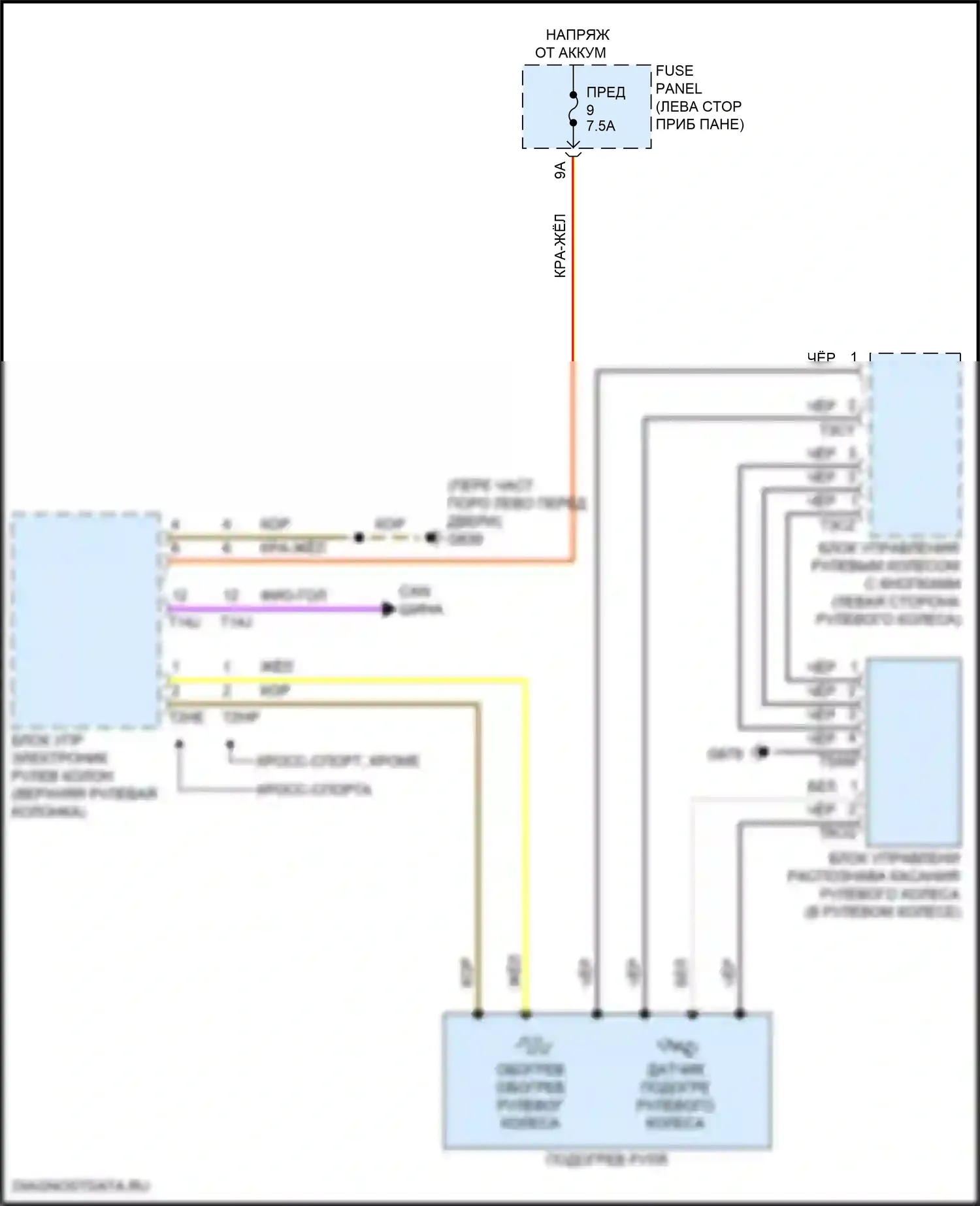 Teramont Volkswagen I рестайлинг (2021-2024): Электросхема рулевого колеса с подогревом, с кнопками на рулевом колесе 