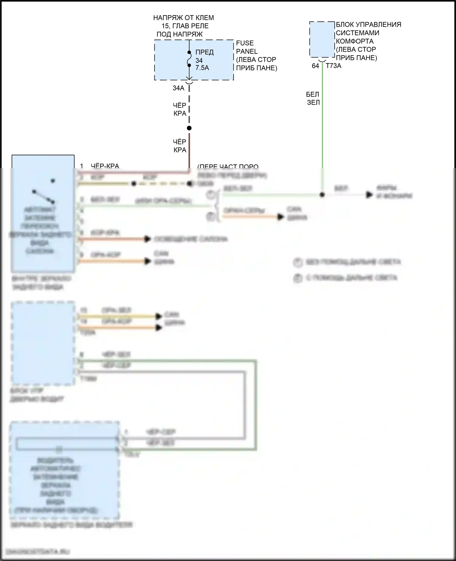 Teramont Volkswagen I рестайлинг (2021-2024): Электросхема автоматического дневного/ночного зеркала 