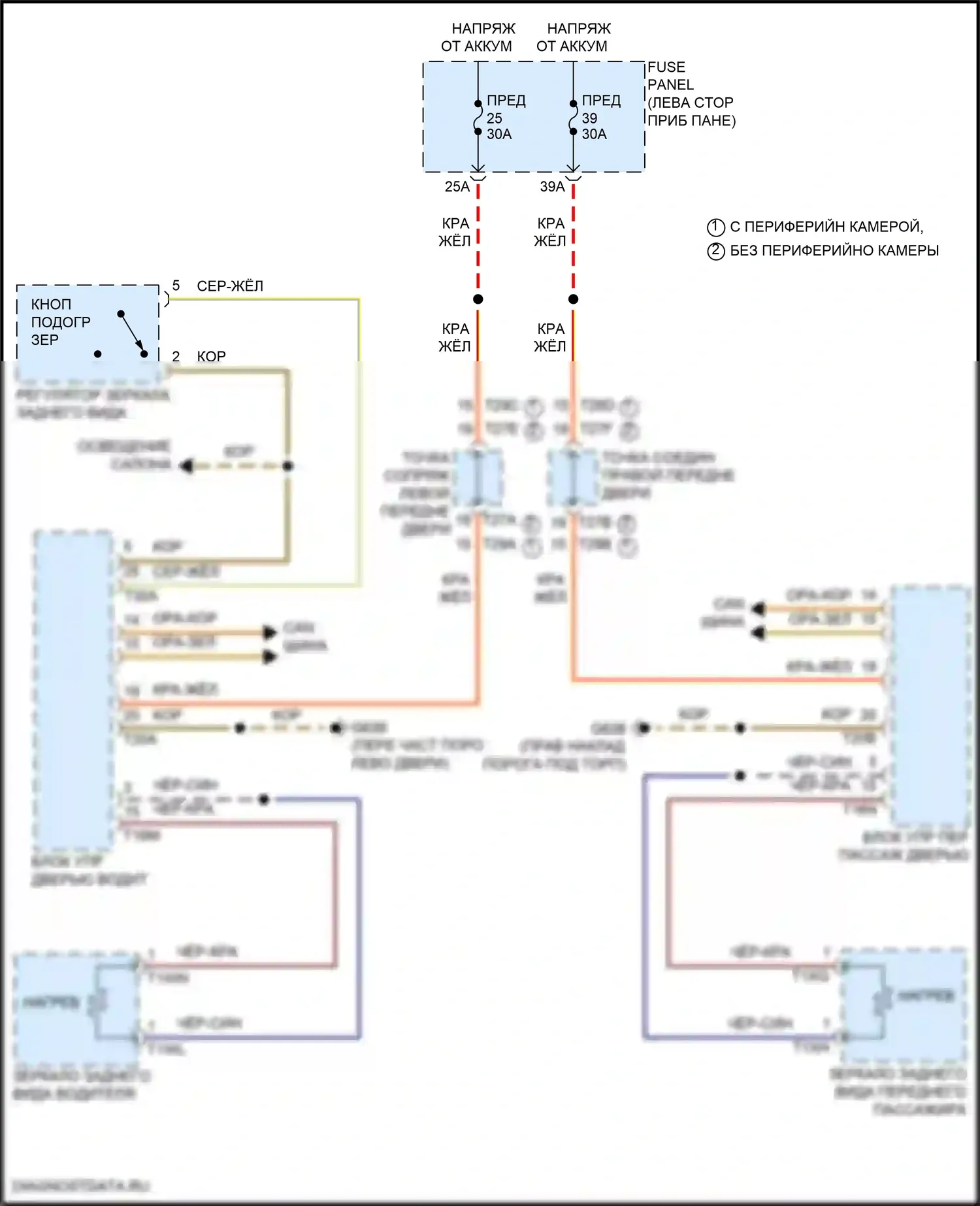 Teramont Volkswagen I (2017-2021): Электросхема обогреваемых зеркал 