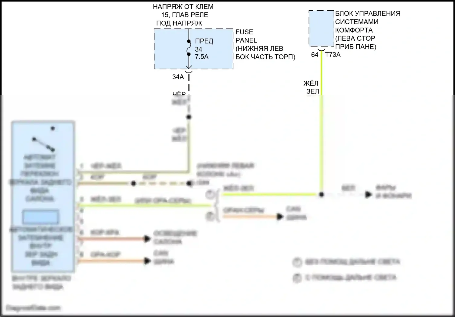 Tiguan X Volkswagen II рестайлинг (2020-2024): Электросхема автоматического дневного/ночного зеркала 