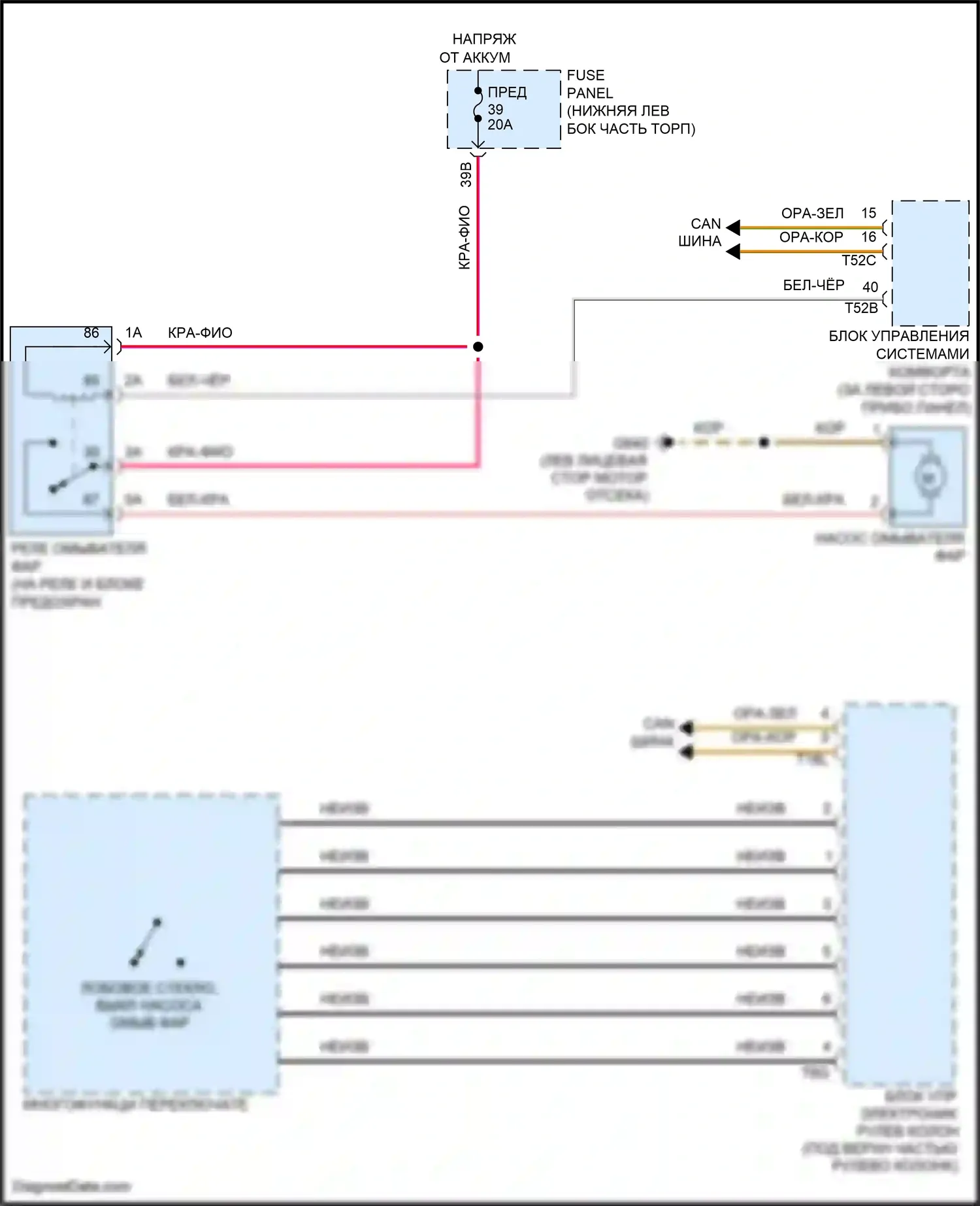 Tiguan Volkswagen I рестайлинг (2011-2019): Электросхема омывателя фар 