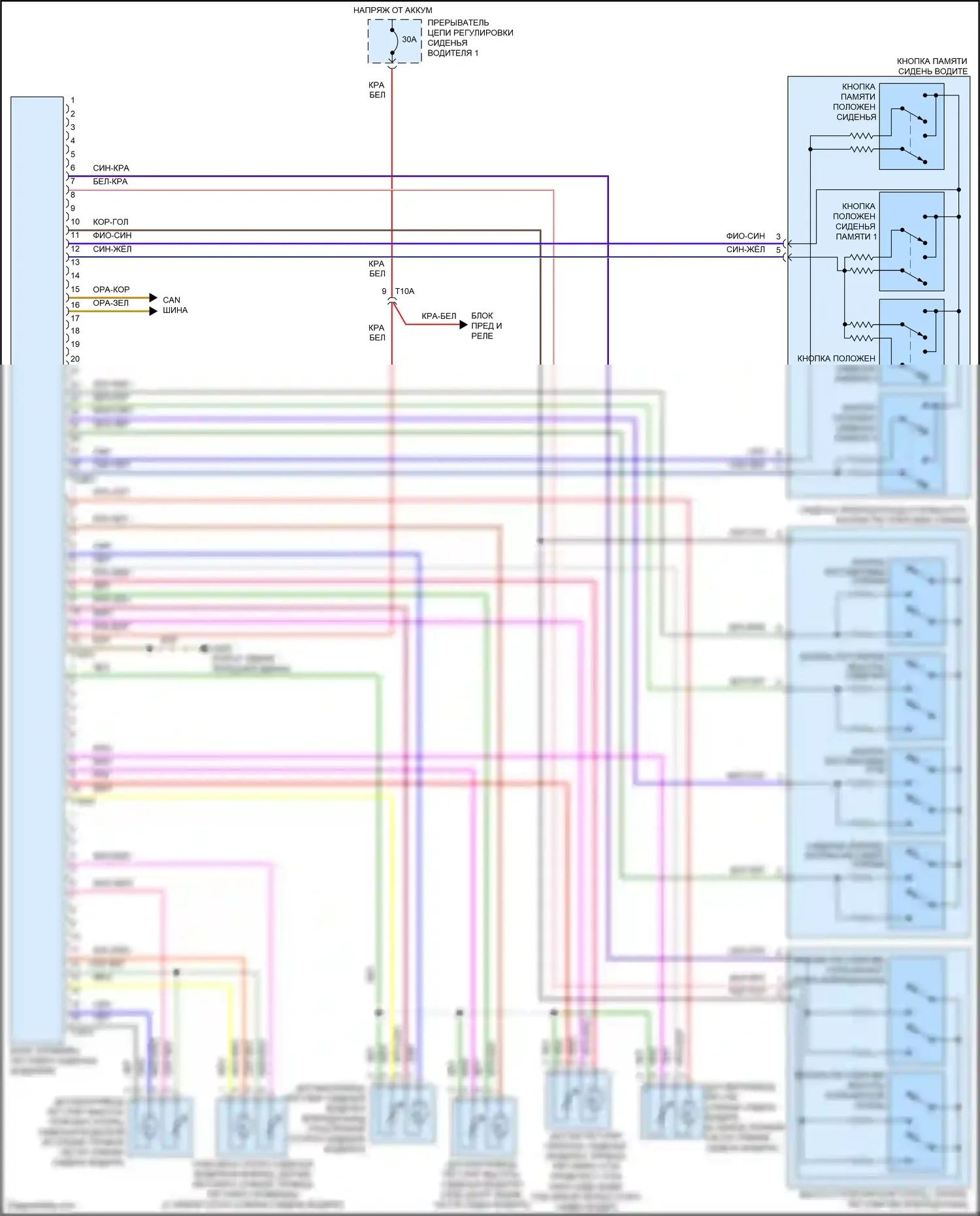 Tiguan Volkswagen I рестайлинг (2011-2019): Электросхема сиденья памяти 