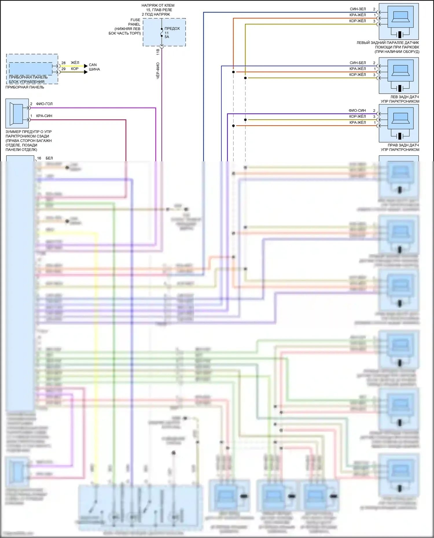 Tiguan Volkswagen I рестайлинг (2011-2019): Электросхема парктроника 