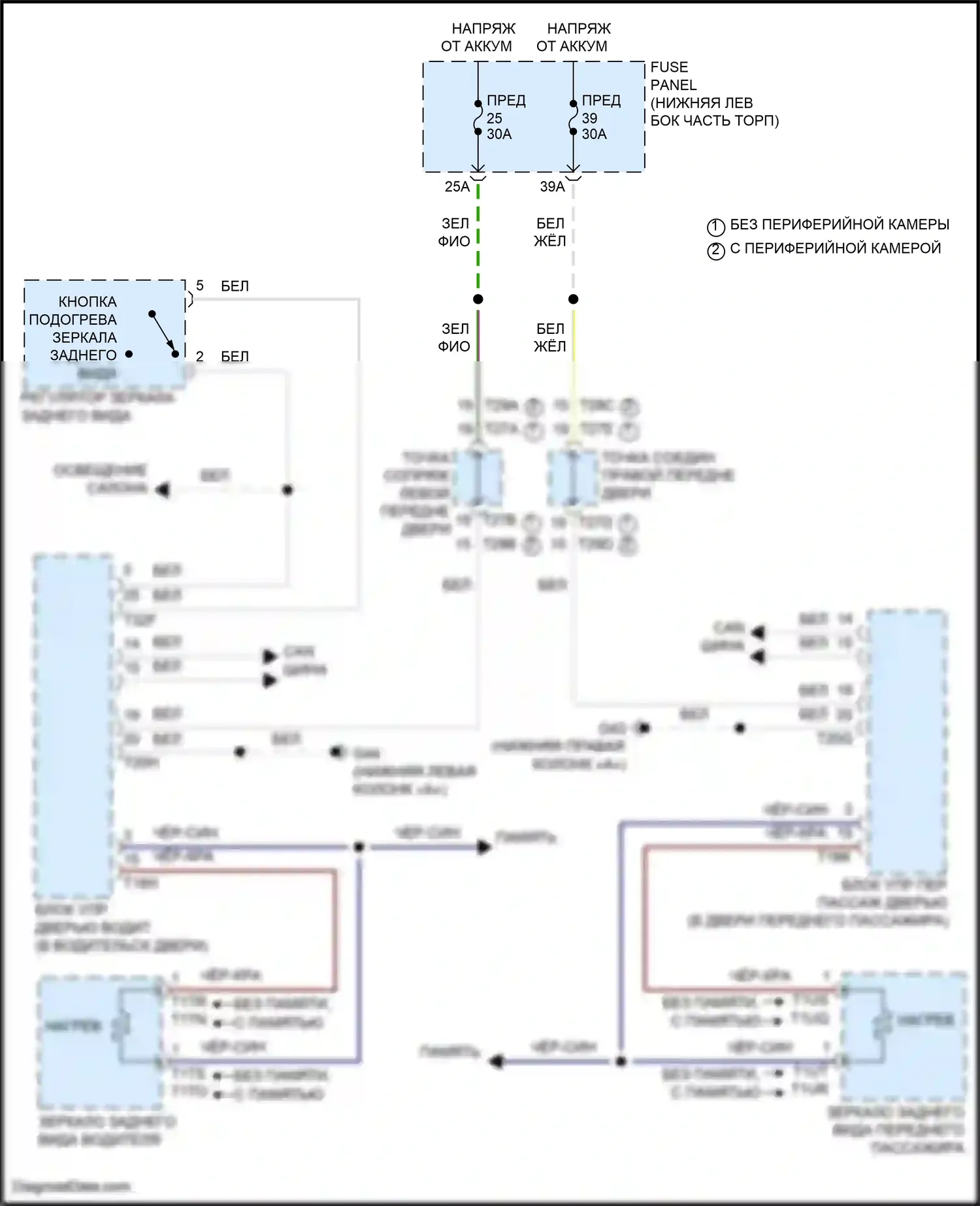 Tiguan Volkswagen II рестайлинг (2020-2024): Электросхема обогреваемых зеркал 