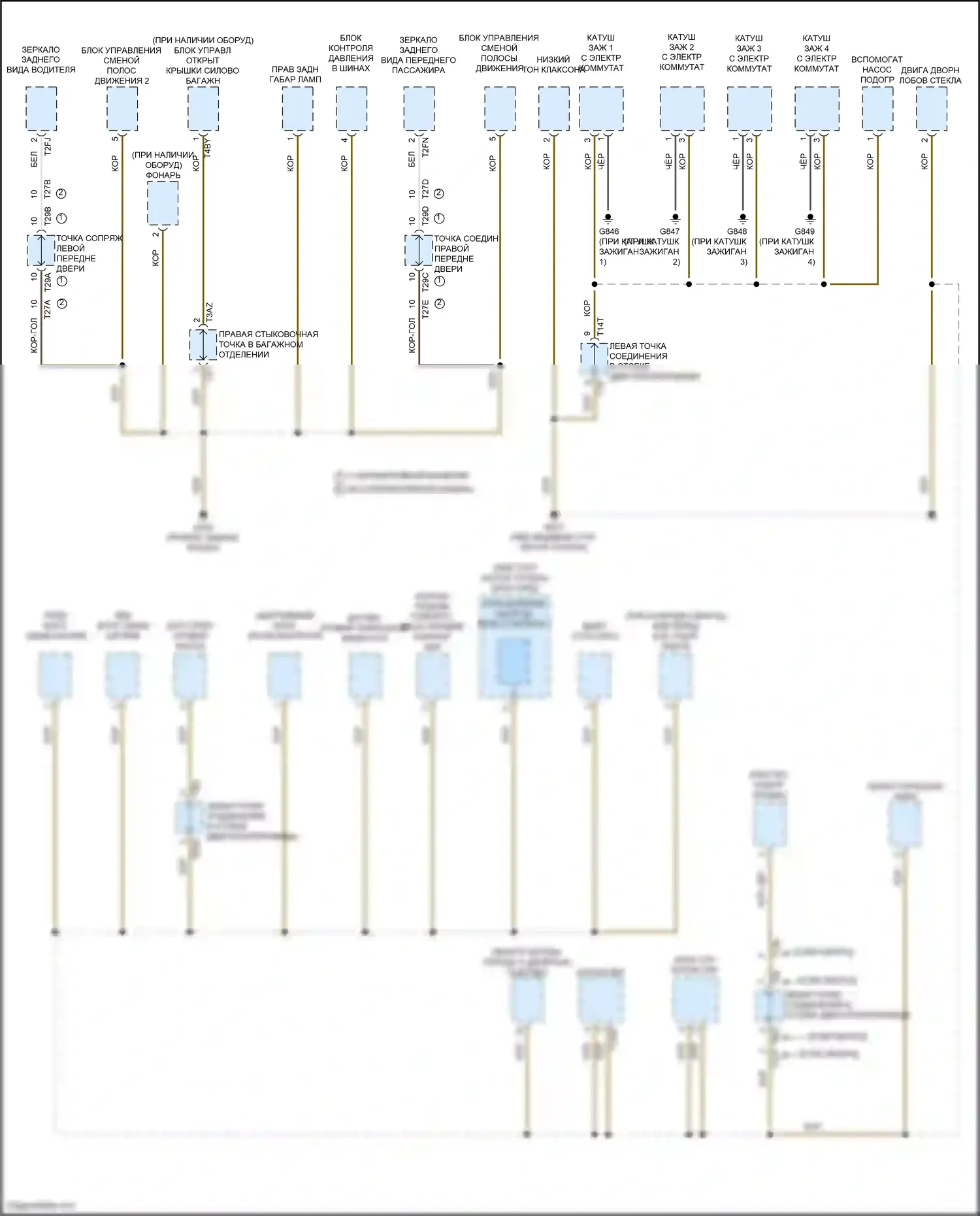 Tiguan Volkswagen II рестайлинг (2020-2024): Электросхема точек подключения масс (3 из 5) 