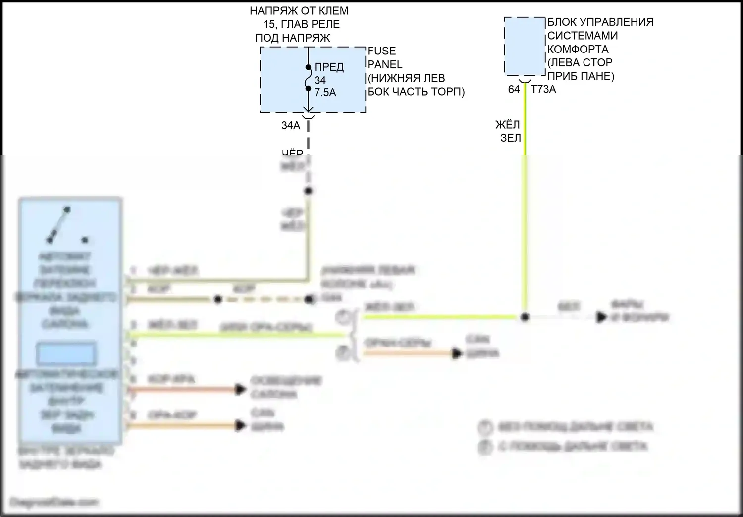 Tiguan Volkswagen II рестайлинг (2020-2024): Электросхема автоматического дневного/ночного зеркала 