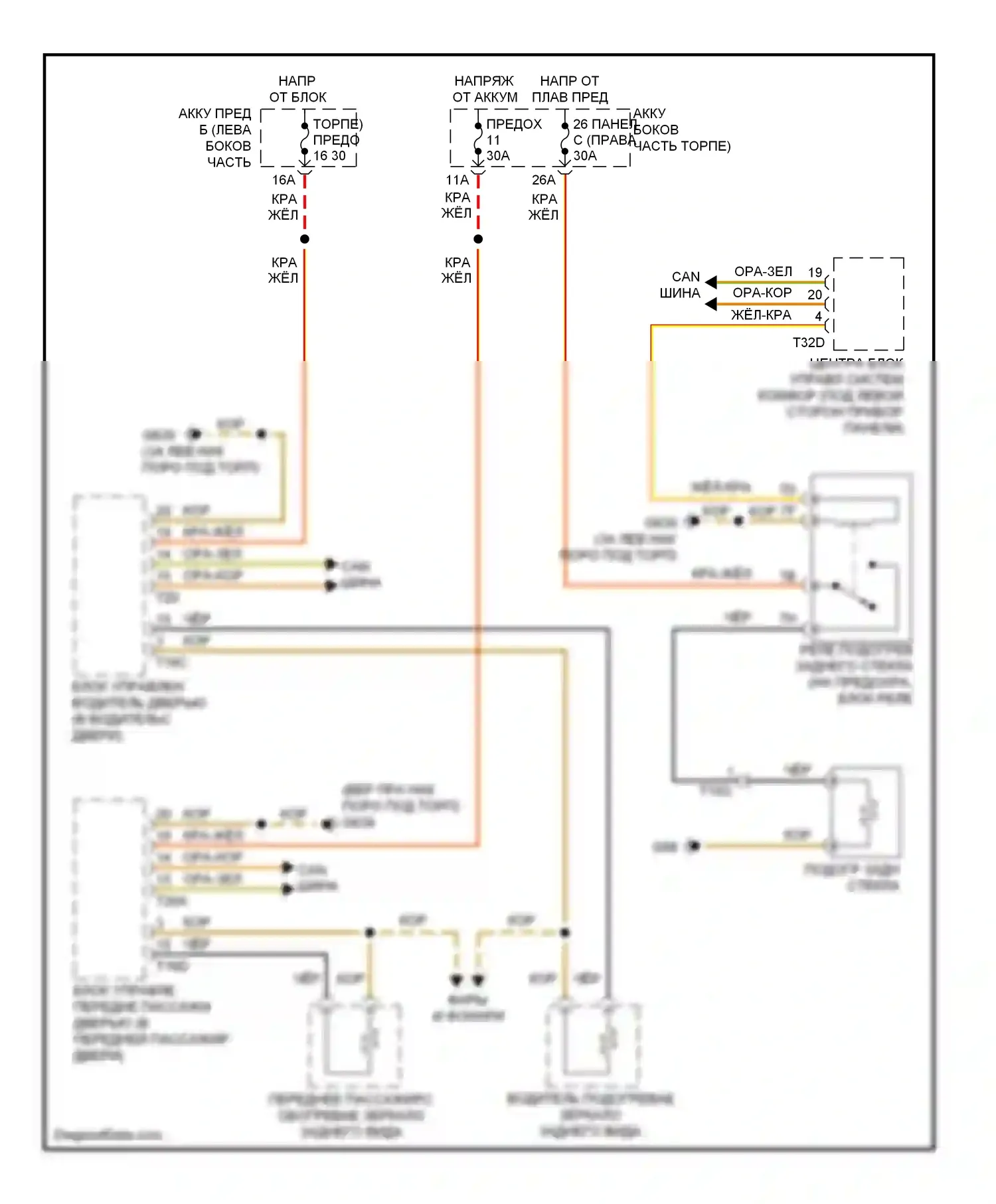 Touareg Volkswagen II (2010-2014): Электросхема заднего подогрева и обогреваемых зеркал 