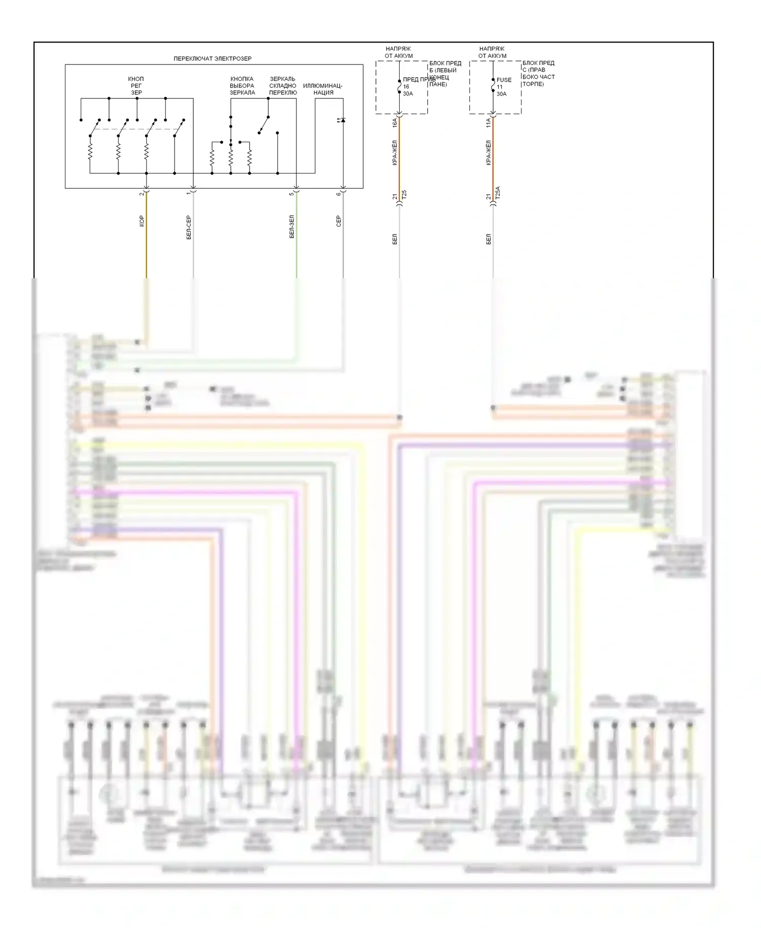 Touareg Volkswagen II (2010-2014): Электросхема управления зеркалами заднего вида 
