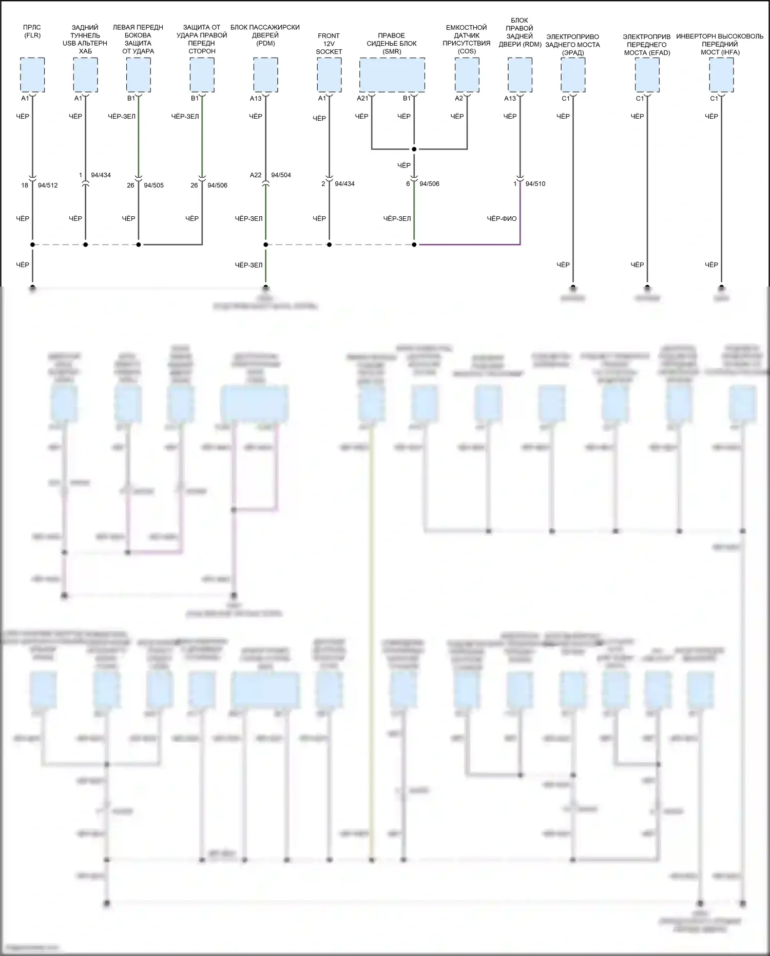 C40 Volvo I (2021-2024): Электросхема точек подключения масс (1 из 4) 