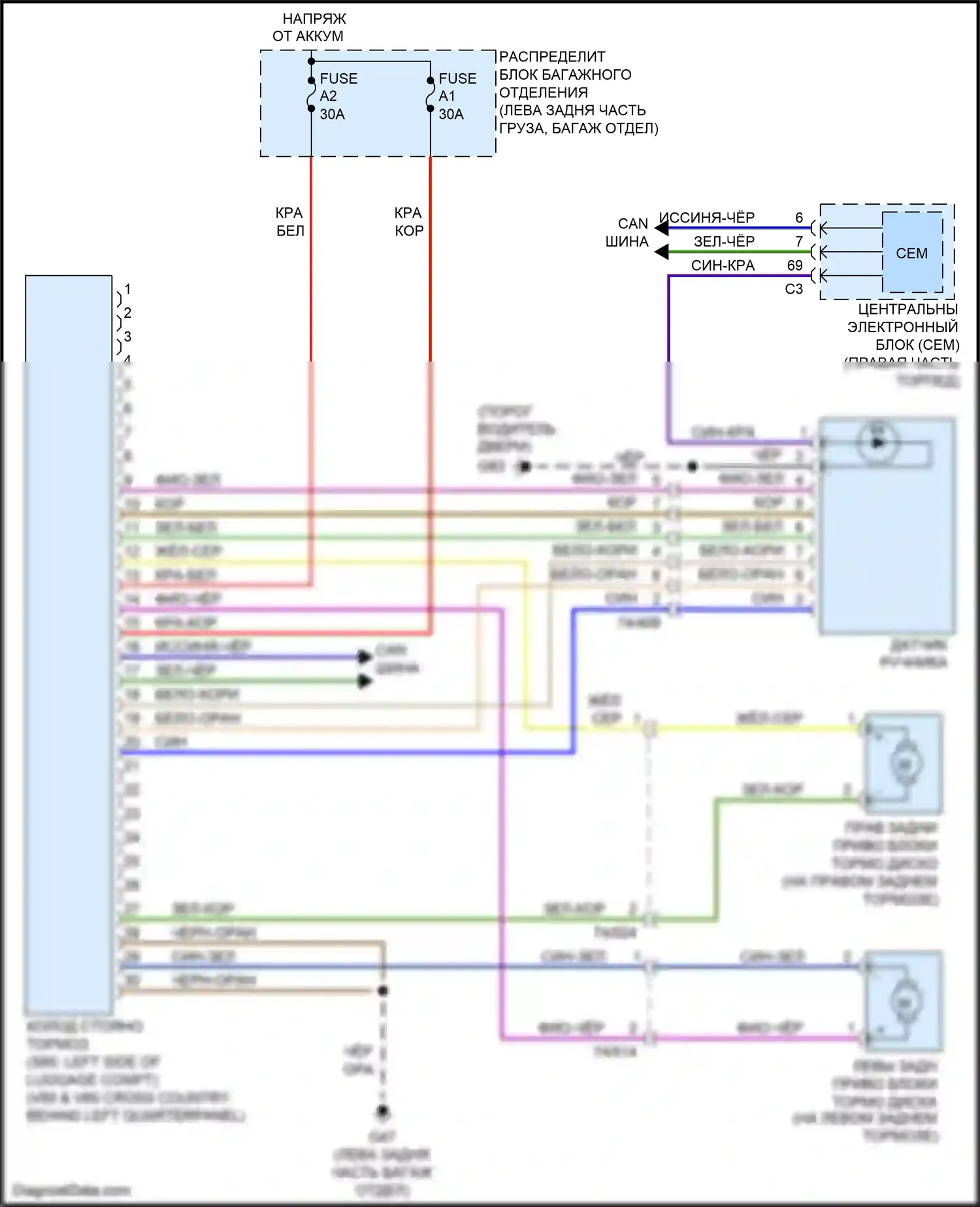 S60 Cross Country Volvo I (2015-2018): Электросхема растормаживания стояночного тормоза 