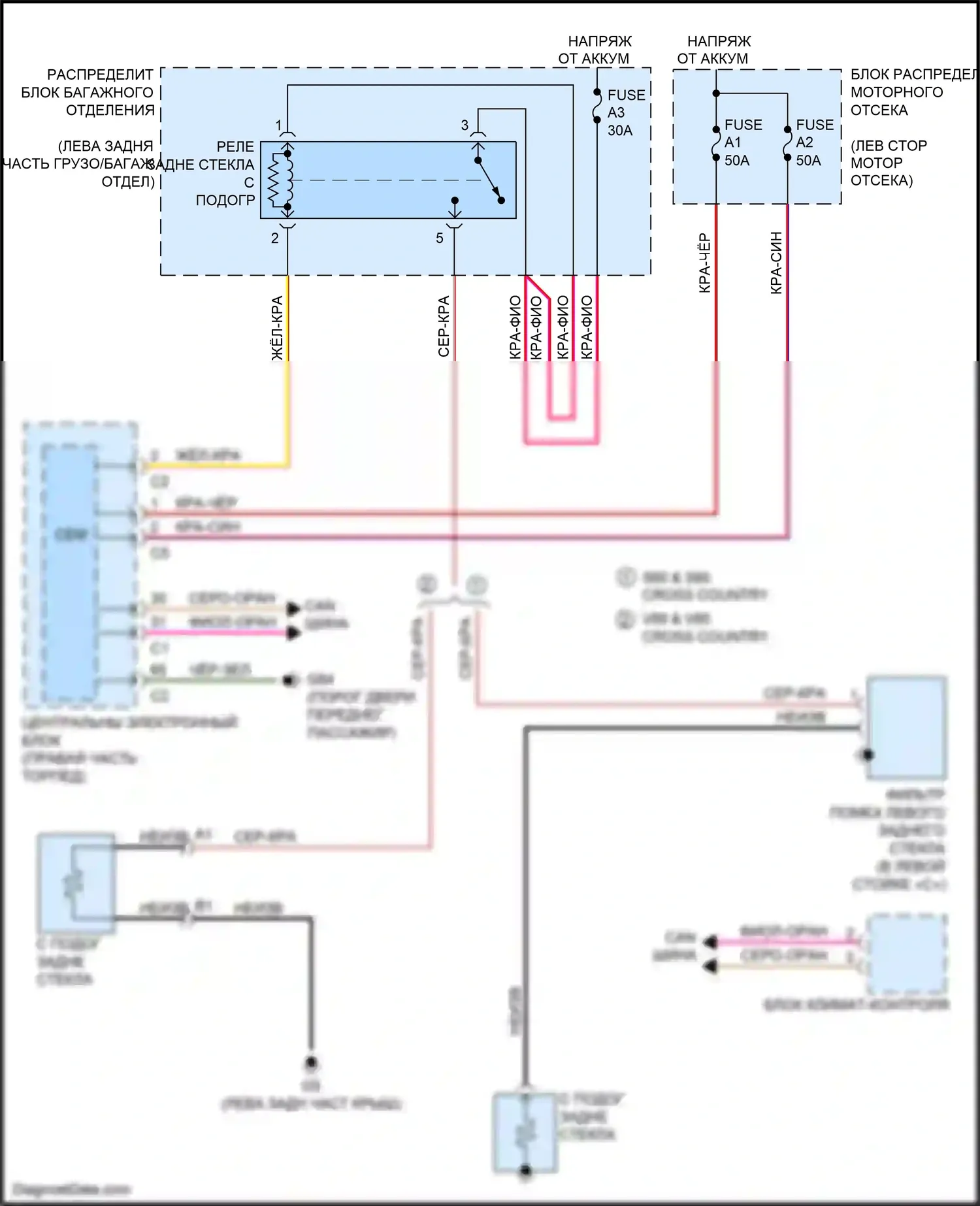 S60 Cross Country Volvo I (2015-2018): Электросхема заднего подогрева 