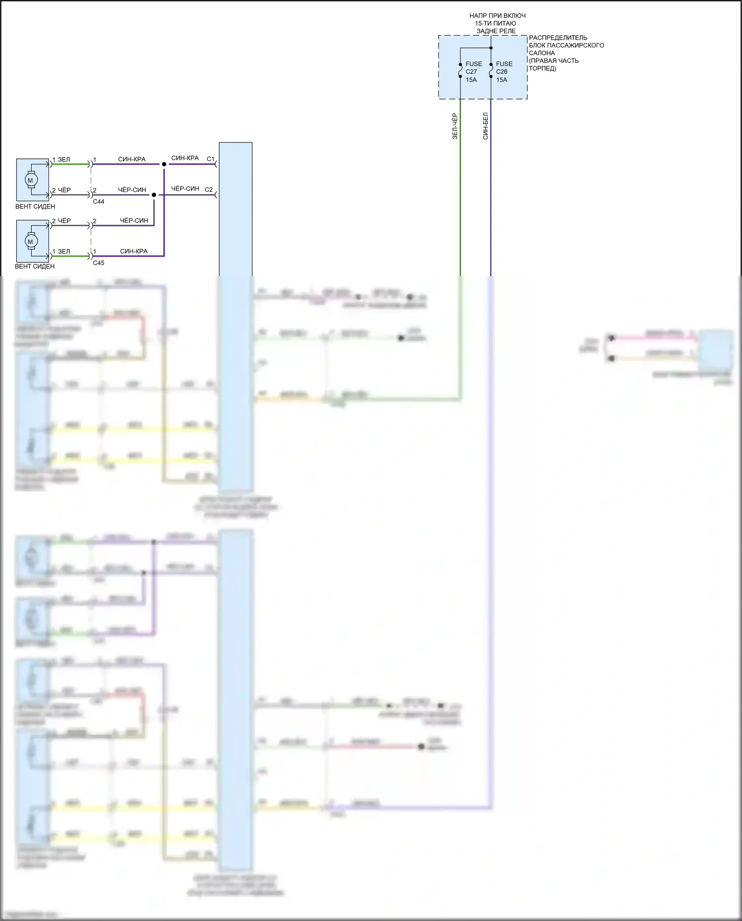 S60 Cross Country Volvo I (2015-2018): Электросхема передних обогреваемых сидений, с вентиляторами 