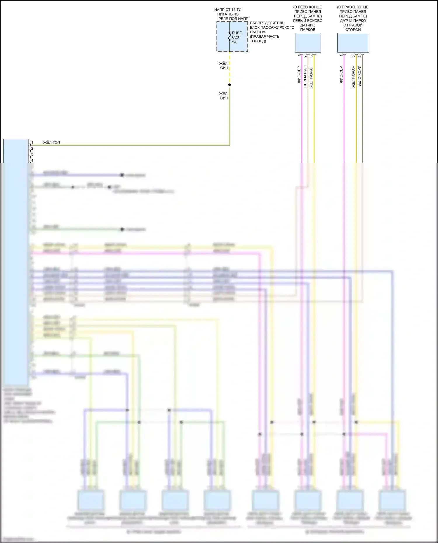 S60 Cross Country Volvo I (2015-2018): Электросхема парктроника 