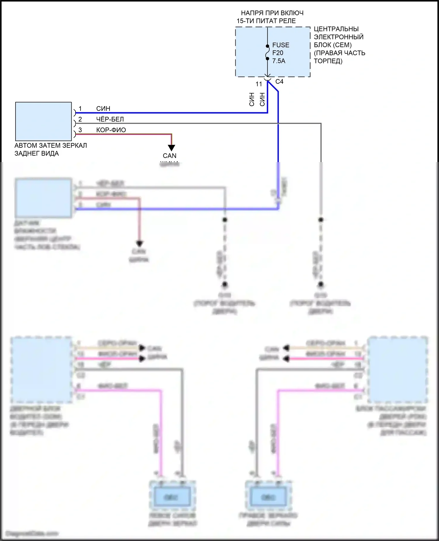 S60 Cross Country Volvo I (2015-2018): Электросхема управления зеркалами заднего вида 