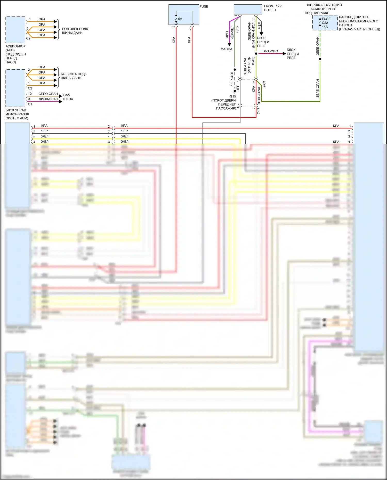 S60 Volvo II рестайлинг (2013-2018): Электросхема мультимедий заднего сиденья 
