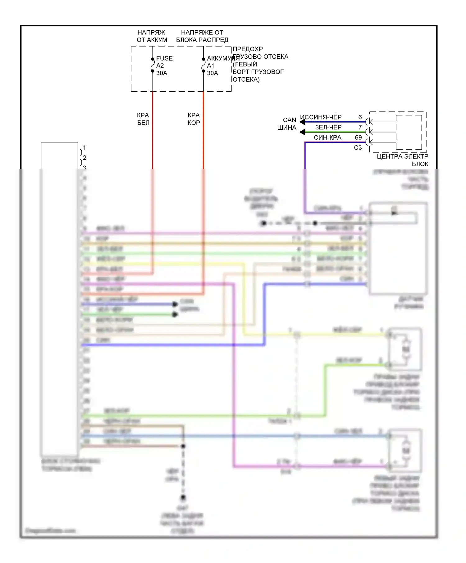S60 Volvo II (2010-2013): Электросхема растормаживания стояночного тормоза 
