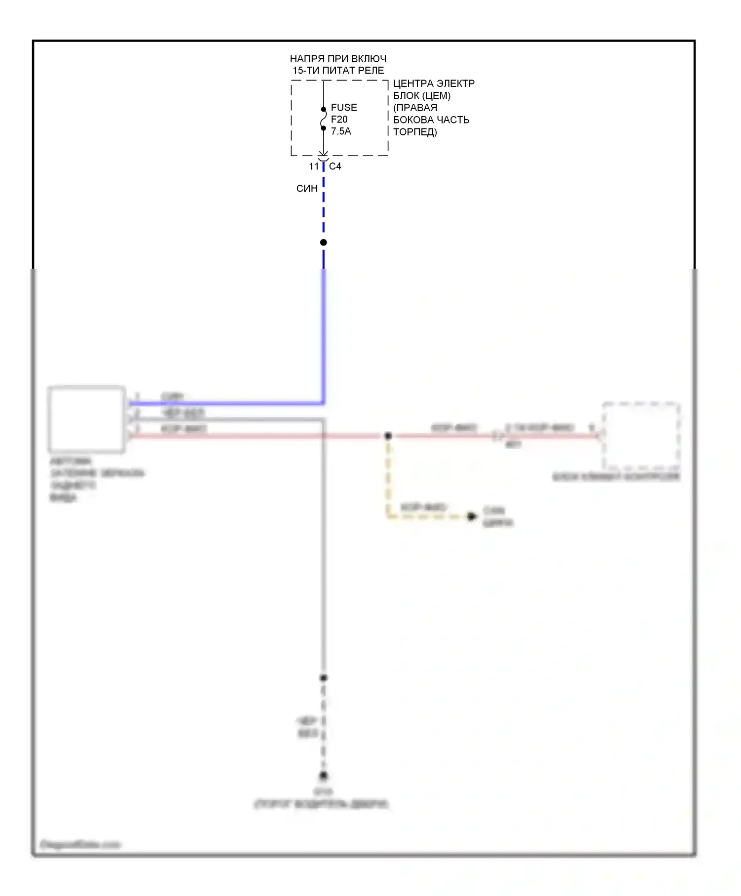 S60 Volvo II (2010-2013): Электросхема управления зеркалами заднего вида 