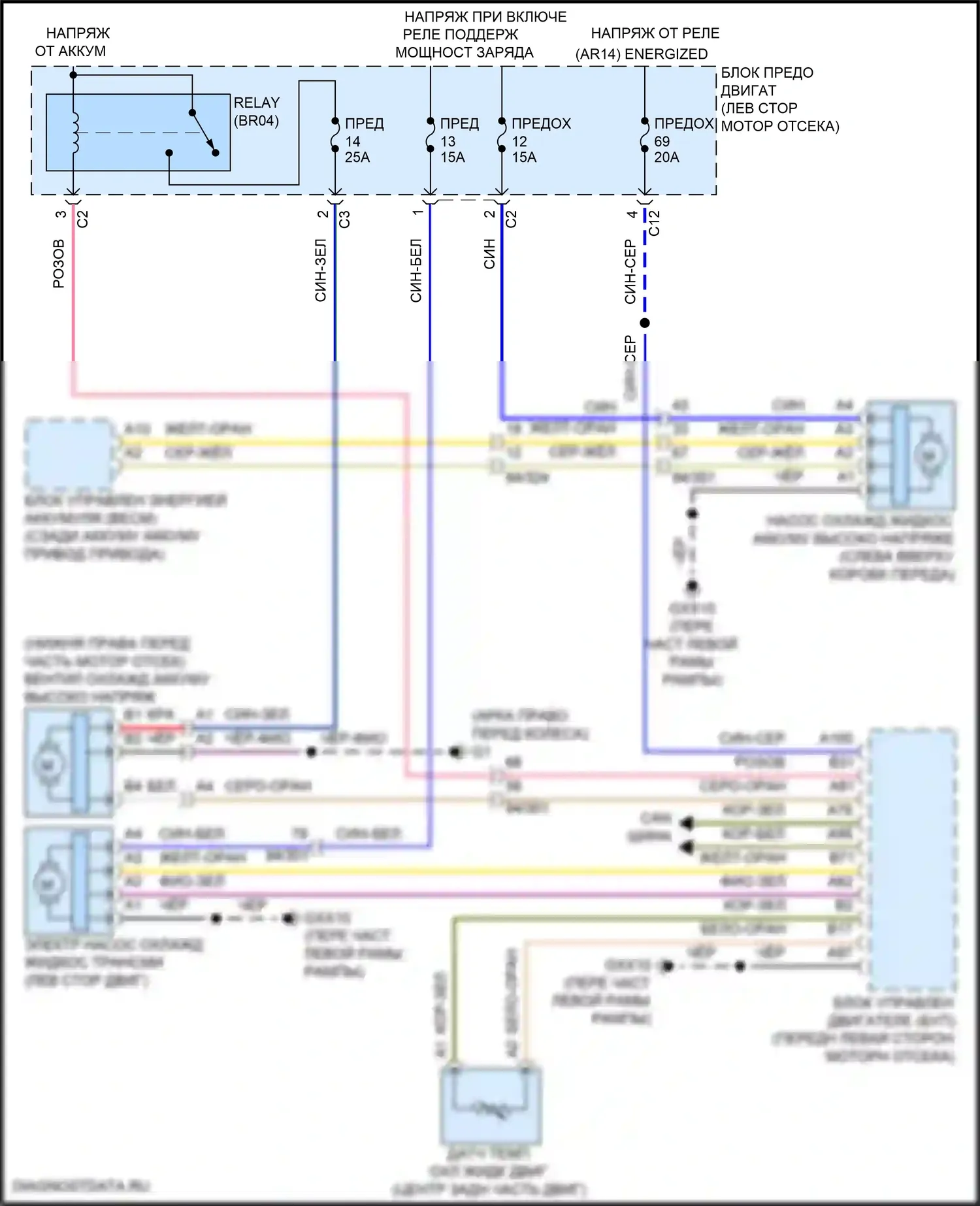S60 Volvo III (2018-2024): Электросхема гибридного вентилятора охлаждения 